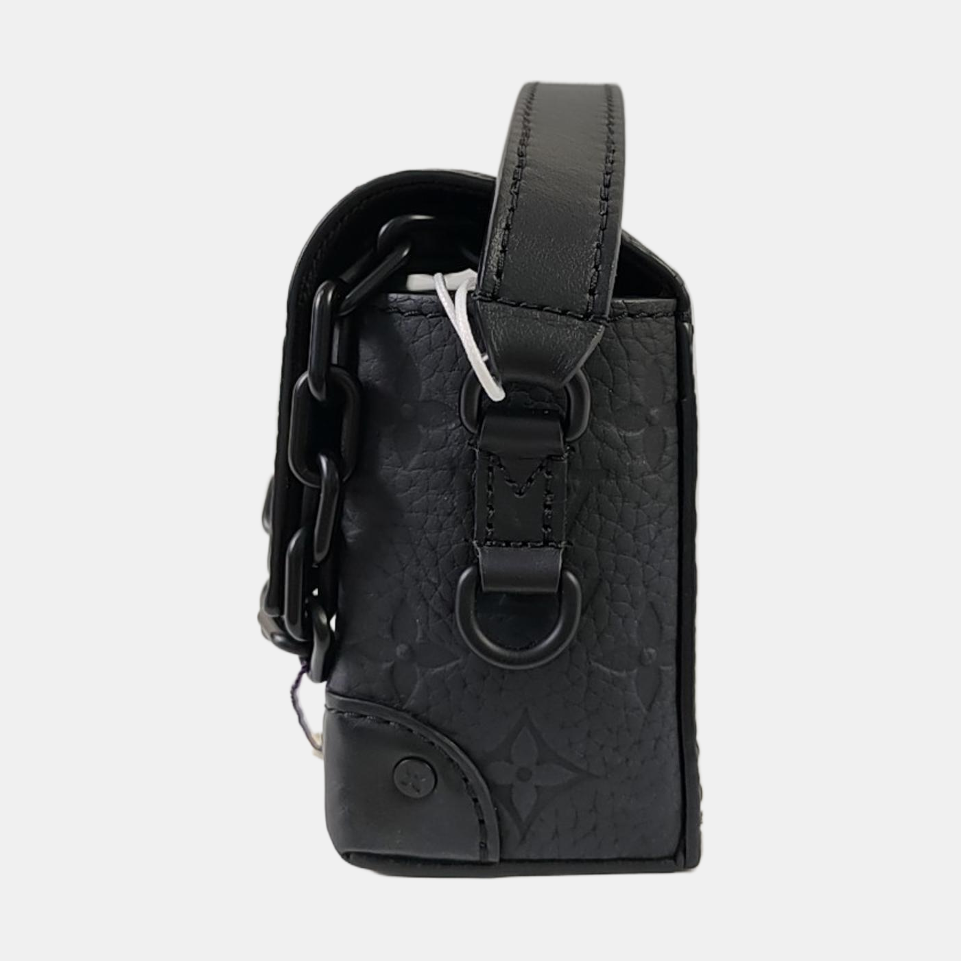 LOUIS VUITTON SOFT TRUNK Mini Black Leather Vintage Embossed Black Samurai Crossbody Shoulder Bag Black Hardware-(SKU)-964773584
