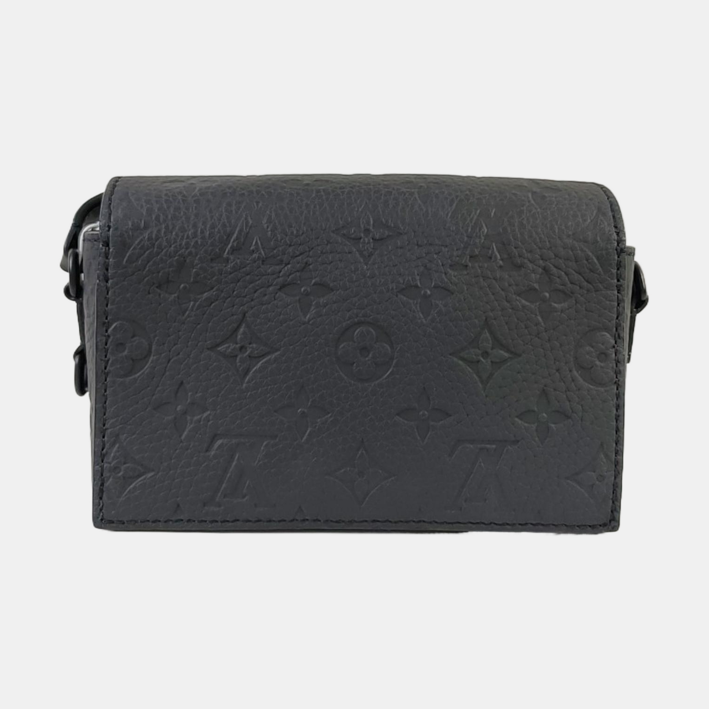 LOUIS VUITTON SOFT TRUNK Mini Black Leather Vintage Embossed Black Samurai Crossbody Shoulder Bag Black Hardware-(SKU)-964773584