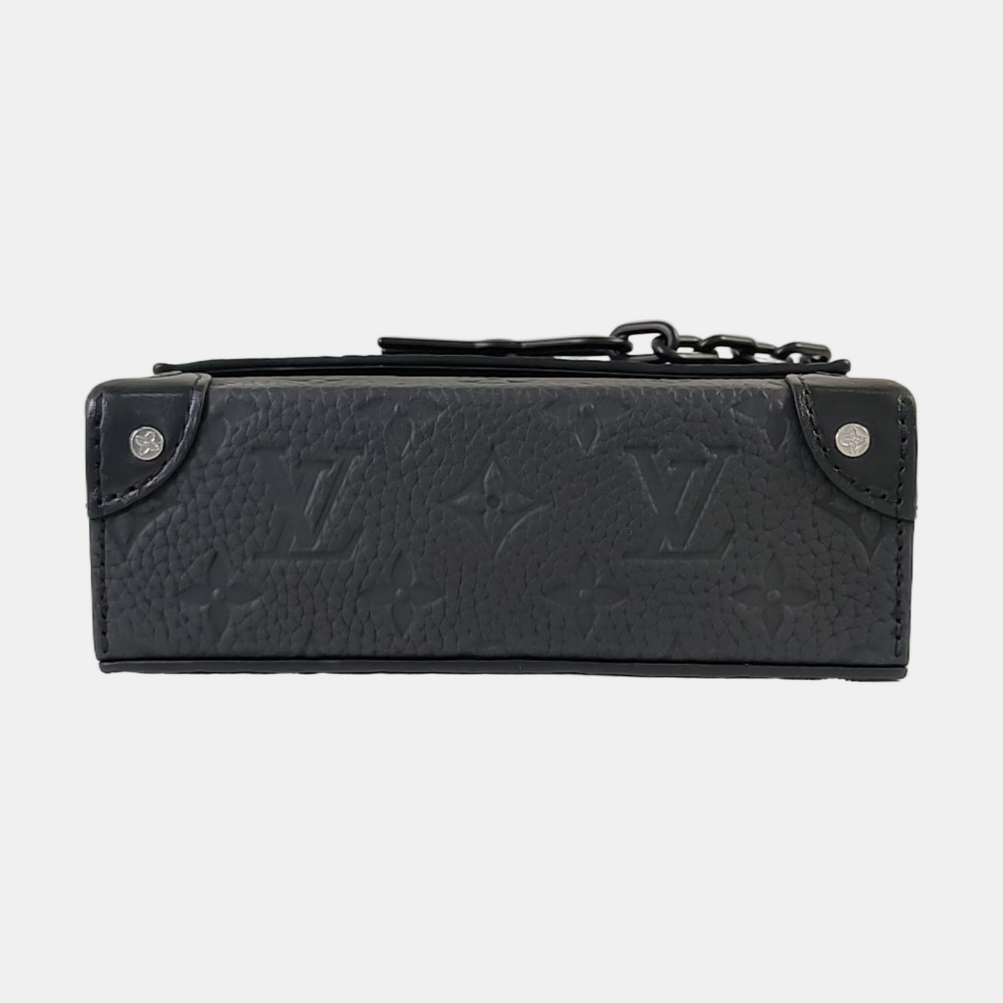 LOUIS VUITTON SOFT TRUNK Mini Black Leather Vintage Embossed Black Samurai Crossbody Shoulder Bag Black Hardware-(SKU)-964773584
