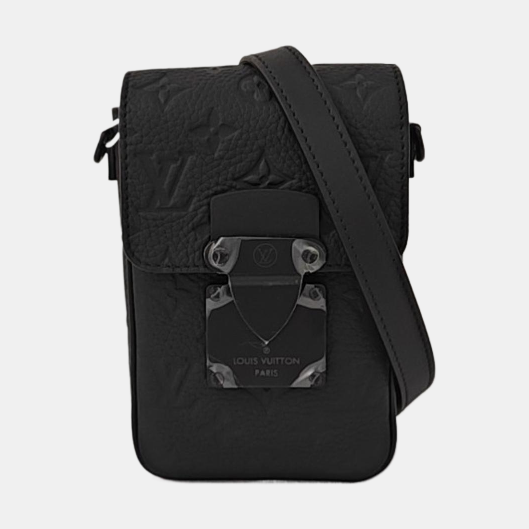 LOUIS VUITTON S LOCK Black Calfskin Monogram Vernis Crossbody Bag Shoulder Bag Handbag Removable Strap Black Hardware-(SKU)-964883000