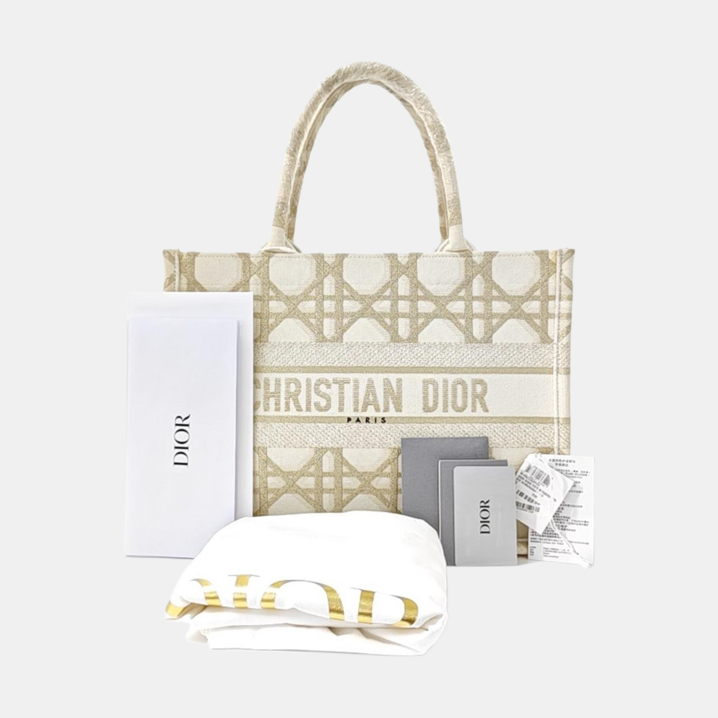 DIOR Book Tote Medium White Canvas Embroidered Handbag Single Shoulder Bag-(SKU)-964968341