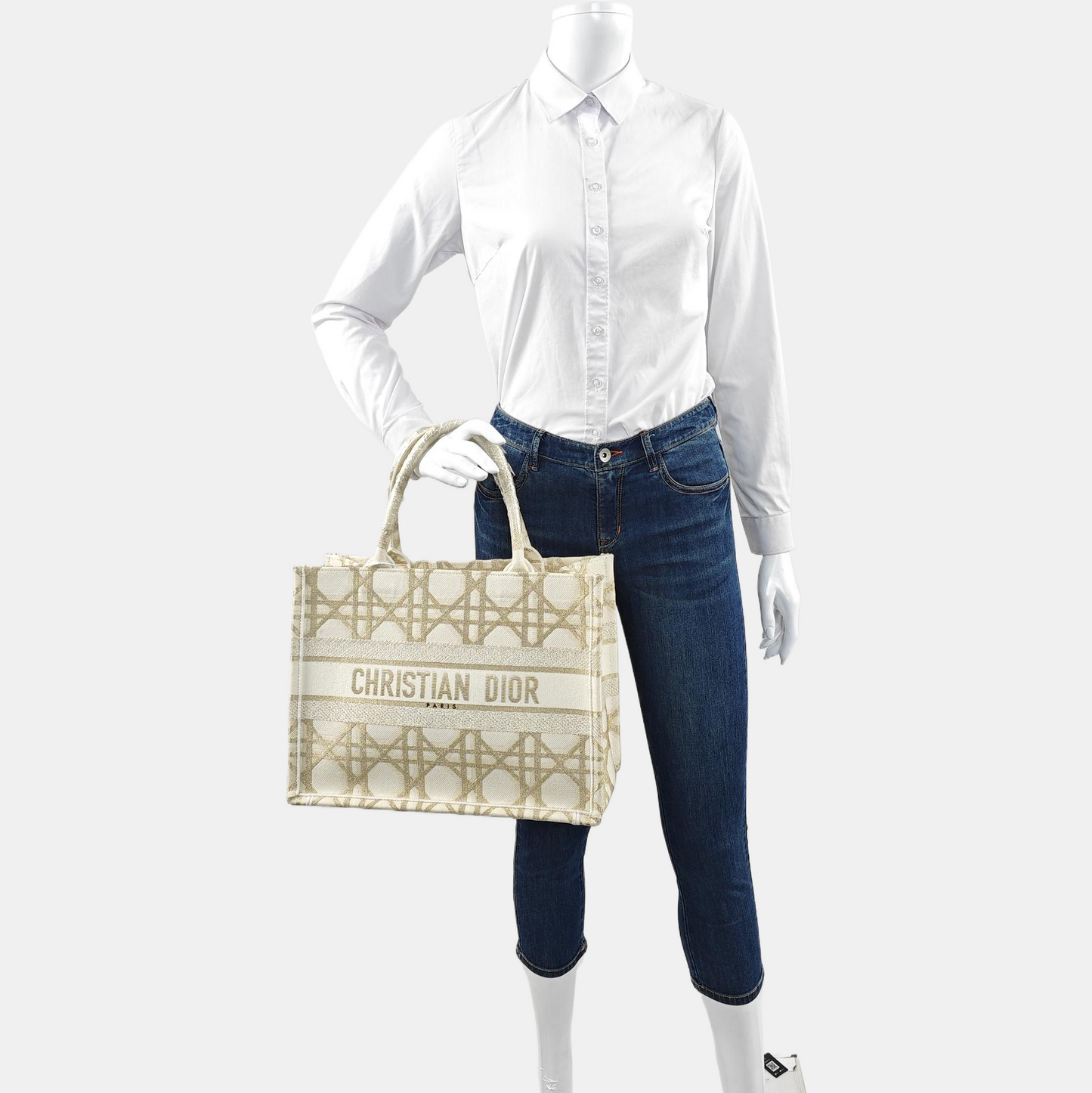 DIOR Book Tote Medium White Canvas Embroidered Handbag Single Shoulder Bag-(SKU)-964968341