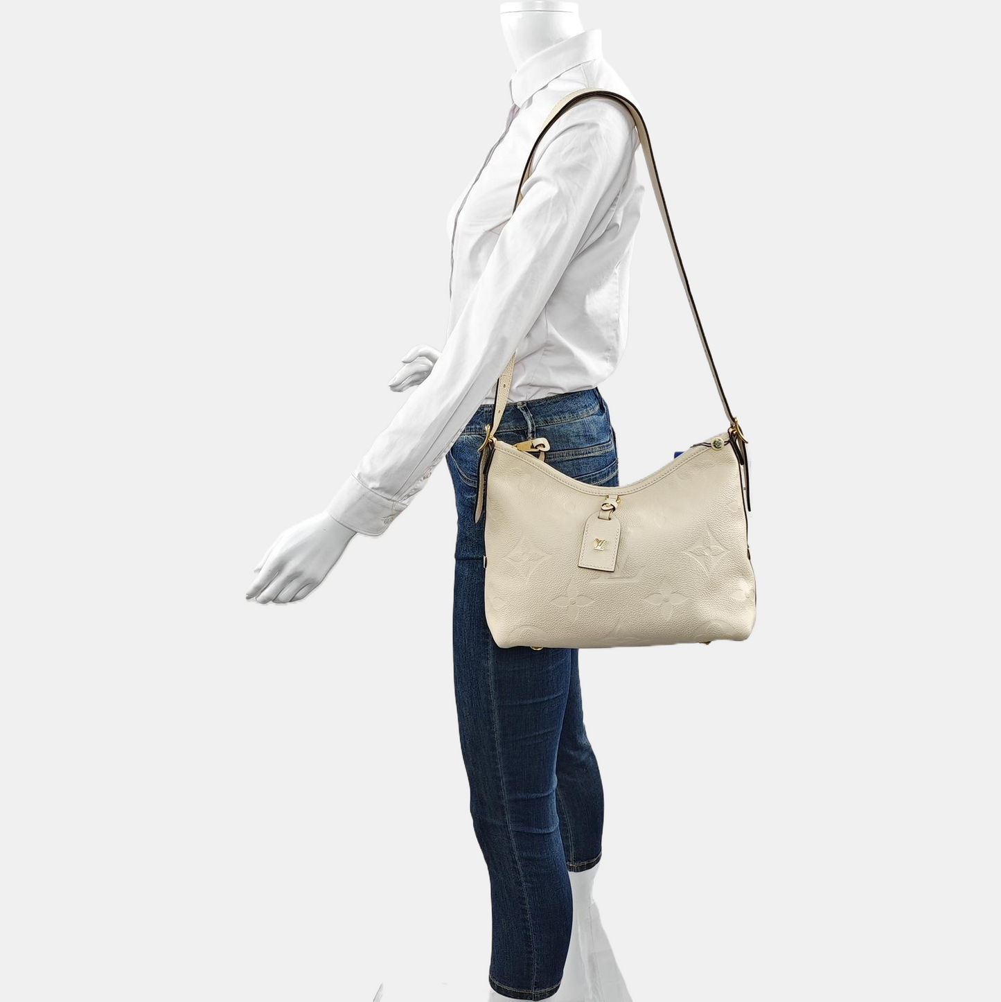 LOUIS VUITTON CARRYALL Small Beige Leather Monogram Damier Ebene Shoulder Bag Tote Bag Crossbody Golden Hardware Removable Shoulder Strap-(SKU)-965118869