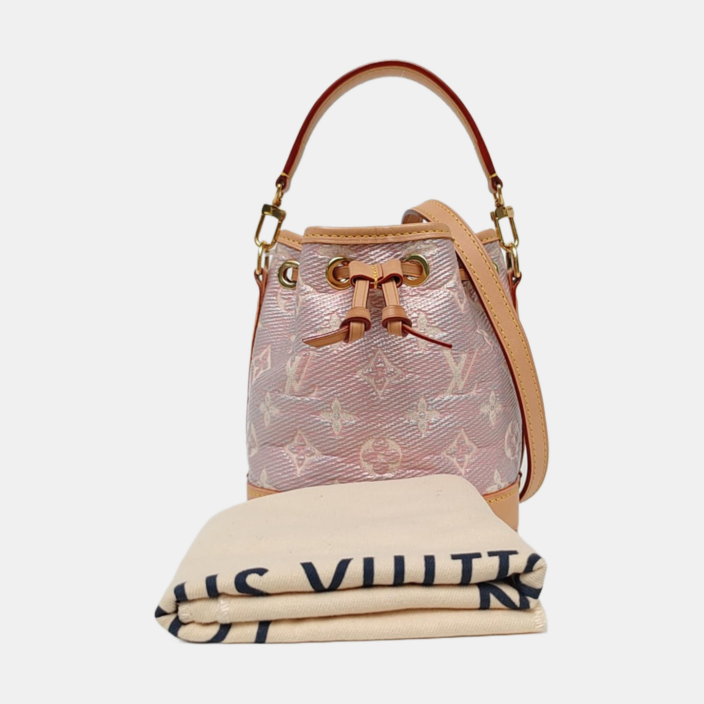 LOUIS VUITTON NOÉ Mini Pink Coated Canvas MonogramShoulder Bag Tote Bag Gold Hardware 2 Removable Straps-(SKU)-964981440