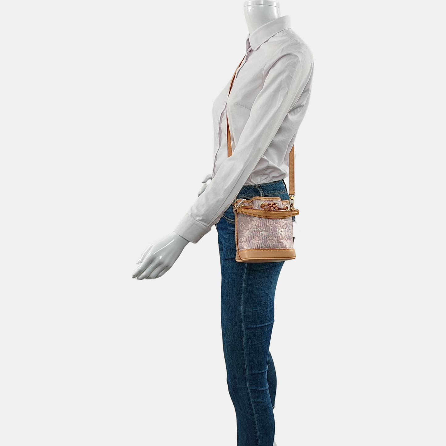 LOUIS VUITTON NOÉ Mini Pink Coated Canvas MonogramShoulder Bag Tote Bag Gold Hardware 2 Removable Straps-(SKU)-964981440