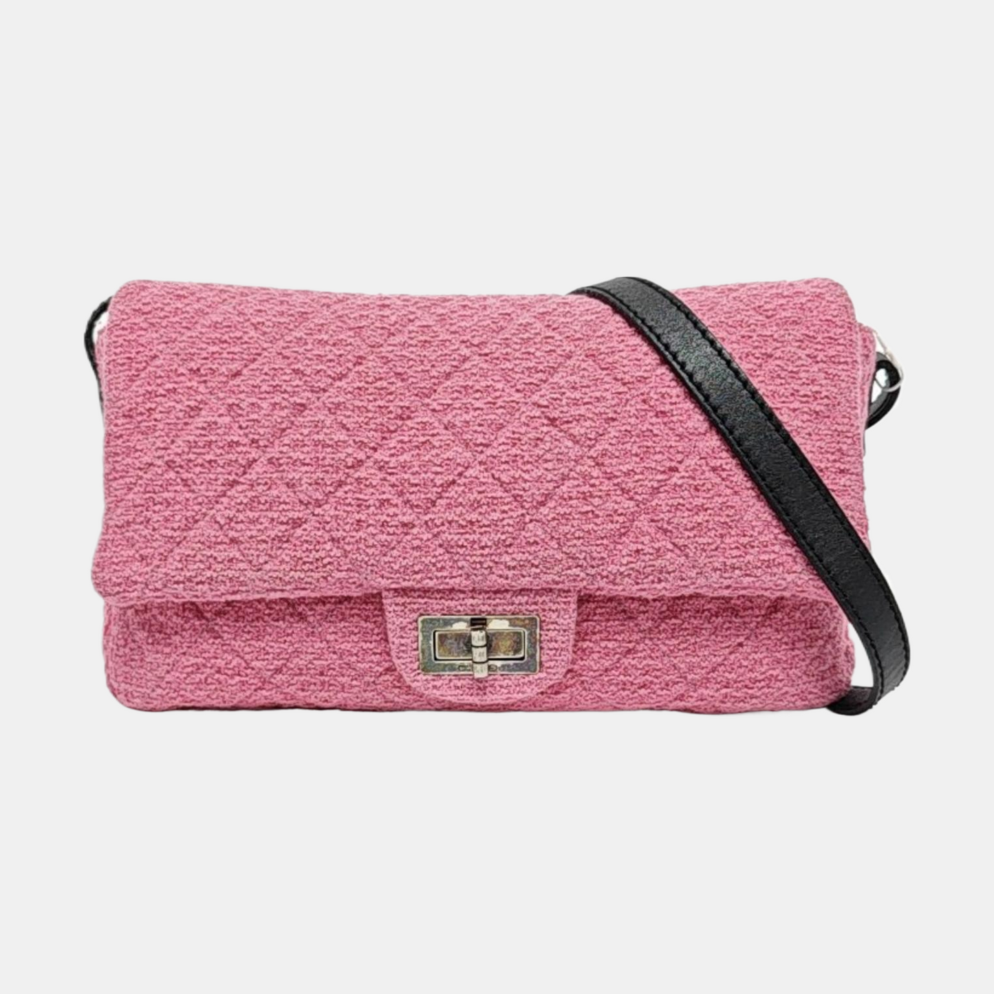 CHANEL 2.55 Maxi Super Large Pink Wool Quilted Matelassé Shoulder Bag Crossbody Bag Rutenium Hardware 13 Clasp-(SKU)-965133439
