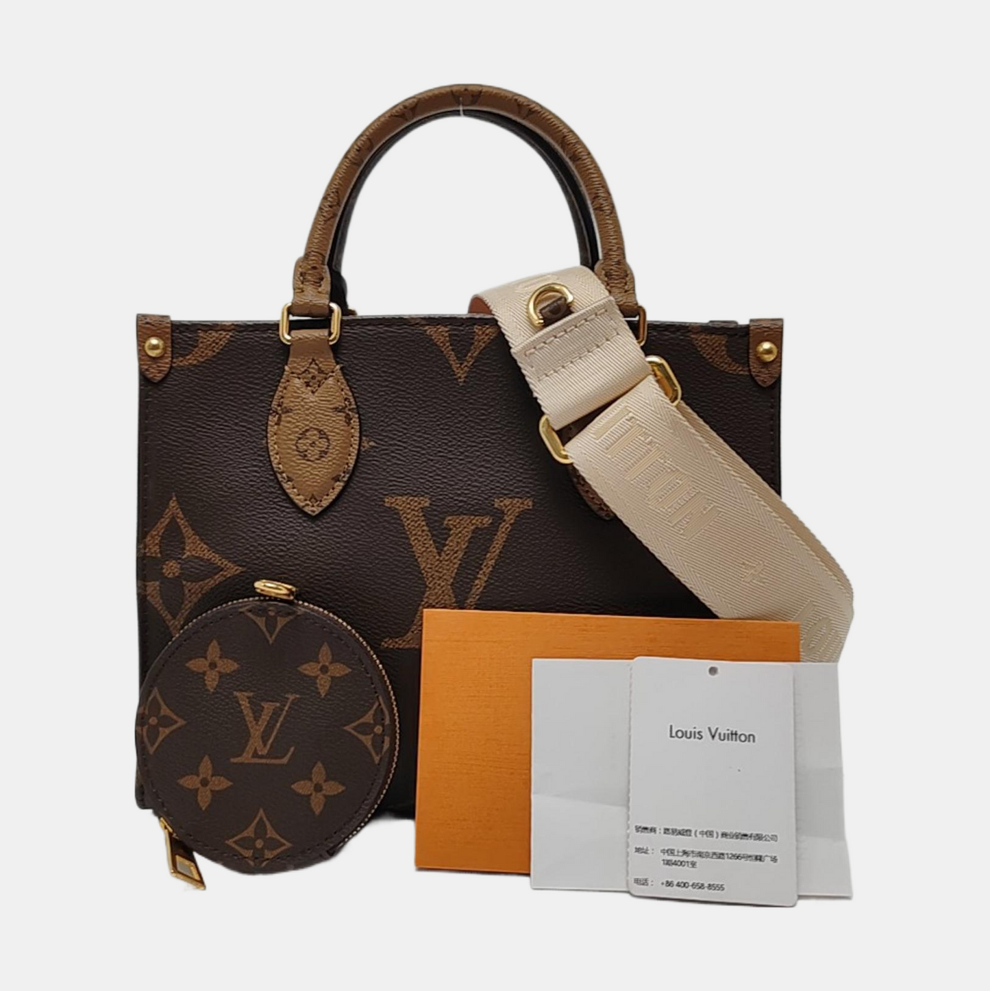 LOUIS VUITTON ONTHEGO Small Monogram Brown Coated Canvas Flower Print Jungle Bag Shoulder Bag Crossbody Bag Golden Hardware Removable Strap-(SKU)-964896748