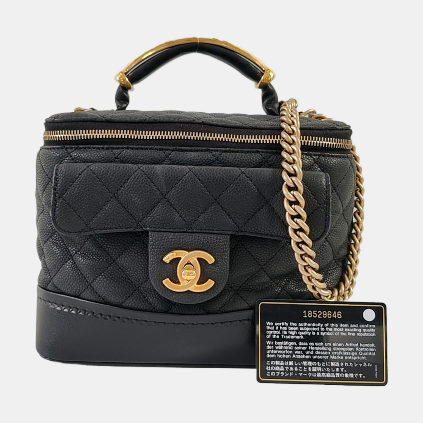CHANEL GLOBE TROTTER Black Calfskin Quilted Crossbody Shoulder Bag Handbag Gold Hardware 18 Clasp-(SKU)-965080206