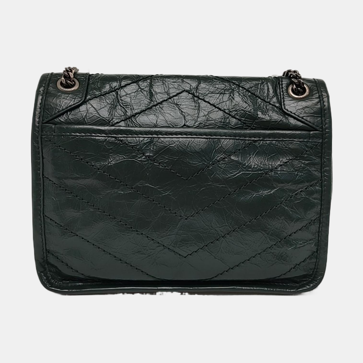 YSL NIKI Small Dark Green Leather Quilted V Pattern Shoulder Bag and Crossbody with Detachable Strap, Black Rhodium-Plated Hardware-(SKU)-965294545