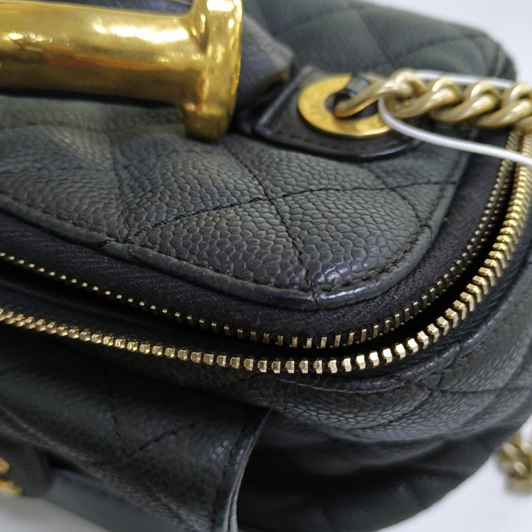CHANEL GLOBE TROTTER Black Calfskin Quilted Crossbody Shoulder Bag Handbag Gold Hardware 18 Clasp-(SKU)-965080206