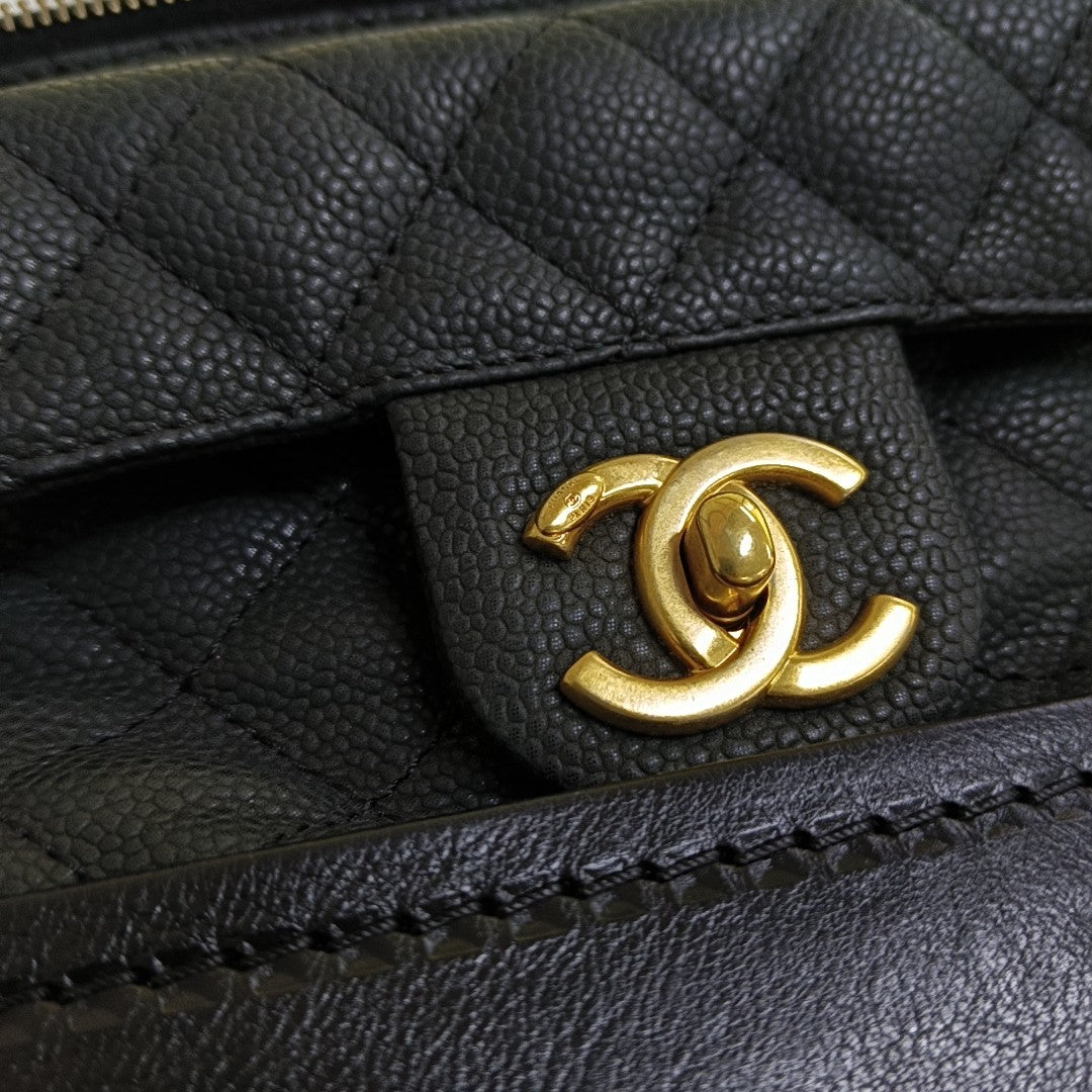 CHANEL GLOBE TROTTER Black Calfskin Quilted Crossbody Shoulder Bag Handbag Gold Hardware 18 Clasp-(SKU)-965080206