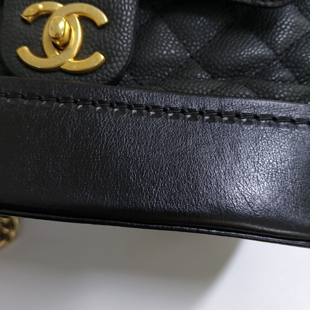 CHANEL GLOBE TROTTER Black Calfskin Quilted Crossbody Shoulder Bag Handbag Gold Hardware 18 Clasp-(SKU)-965080206