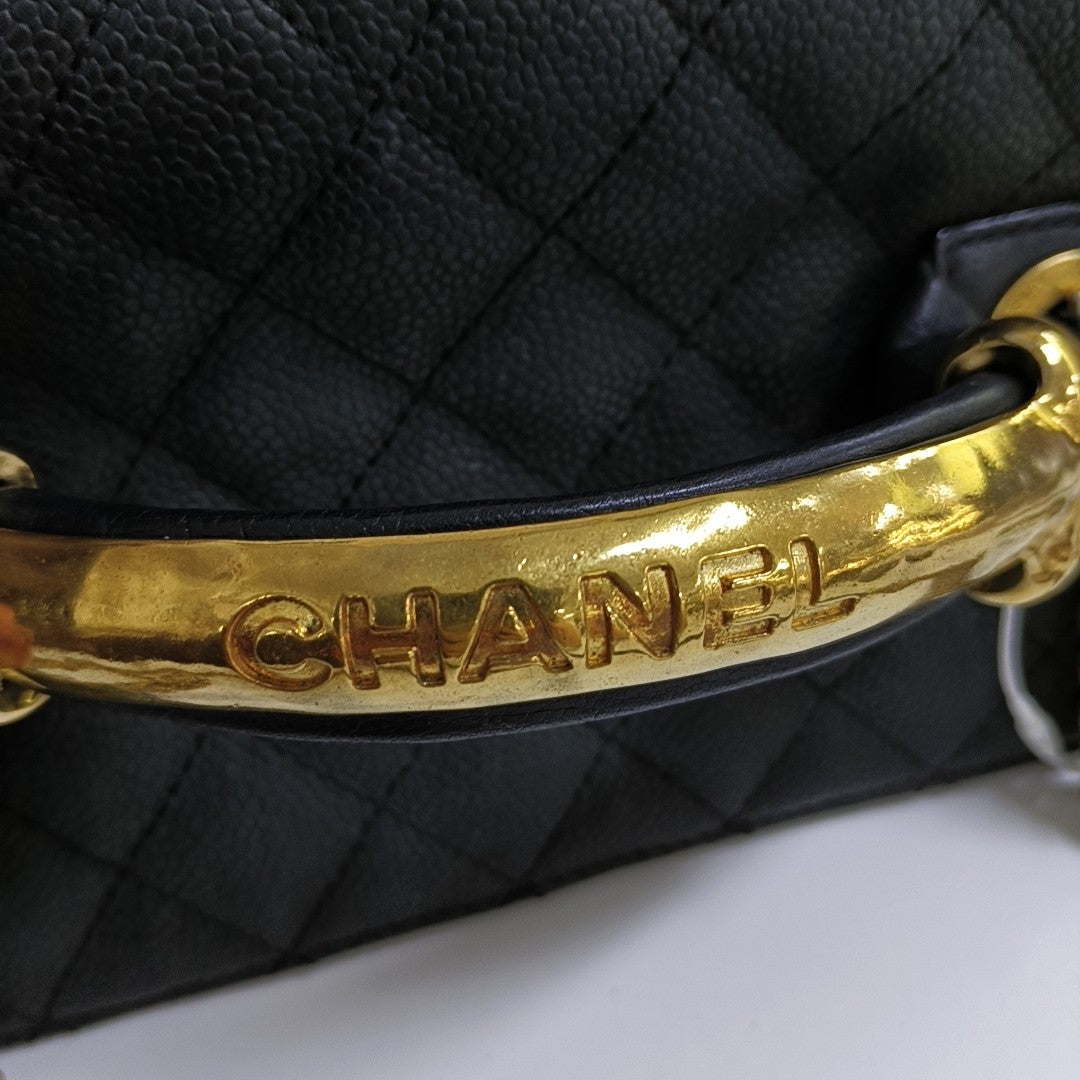 CHANEL GLOBE TROTTER Black Calfskin Quilted Crossbody Shoulder Bag Handbag Gold Hardware 18 Clasp-(SKU)-965080206