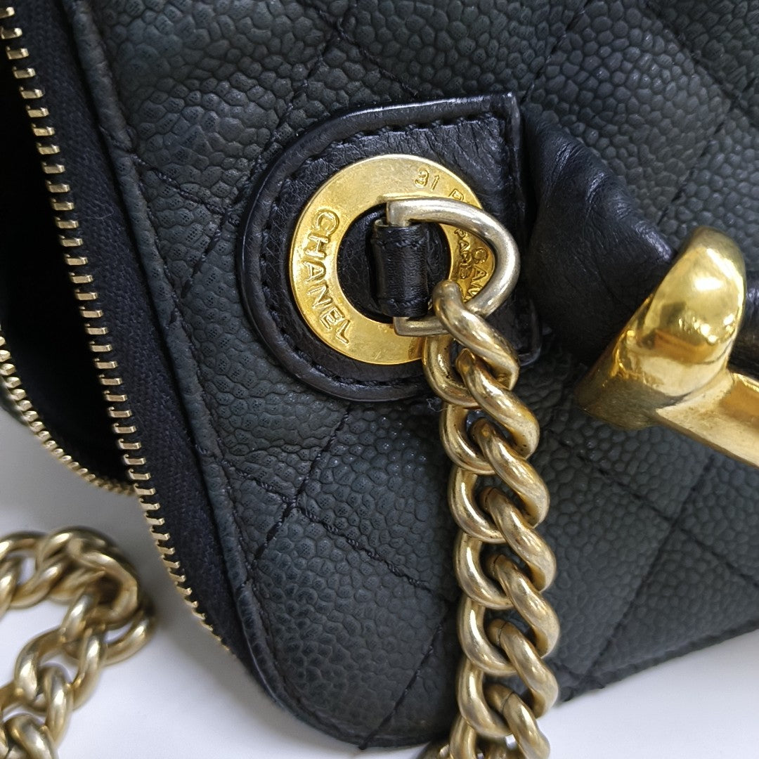CHANEL GLOBE TROTTER Black Calfskin Quilted Crossbody Shoulder Bag Handbag Gold Hardware 18 Clasp-(SKU)-965080206