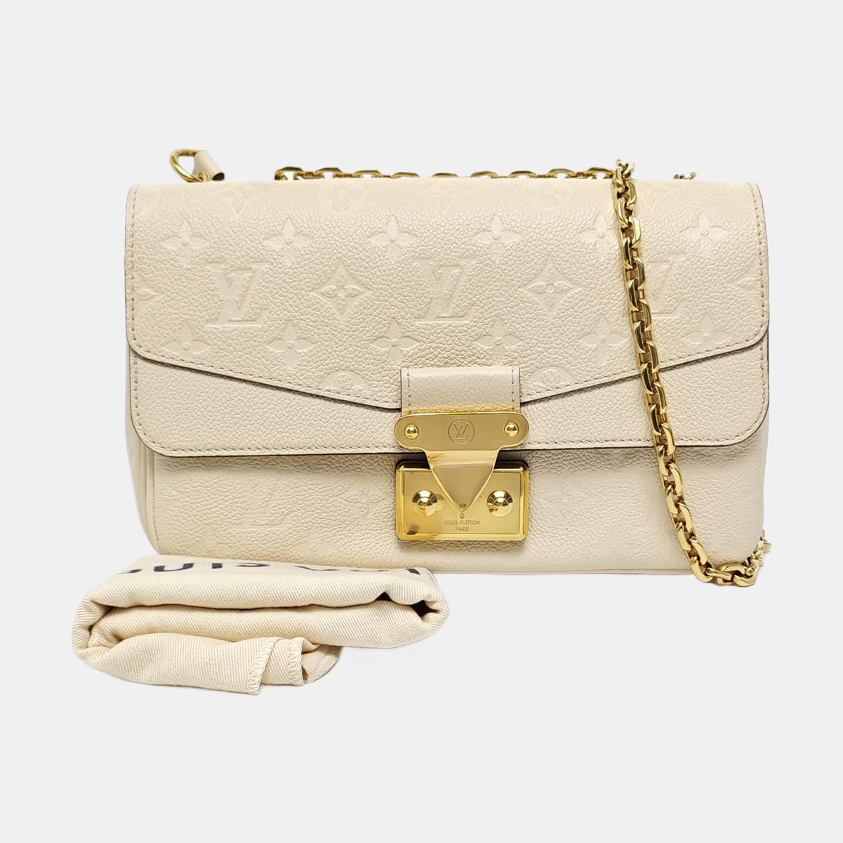 LOUIS VUITTON MARCEAU White Calfskin Monogram Embossed Single Shoulder Bag Crossbody Bag Gold Hardware-(SKU)-965269082
