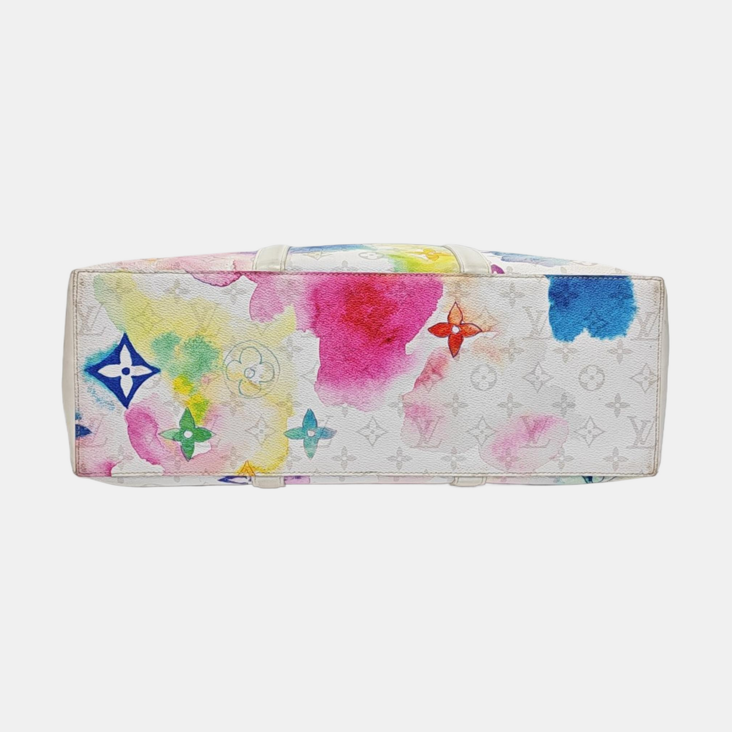 LOUIS VUITTON WEEK-END Large size white coated canvas Monogram vintage print single shoulder bag with handle, silver hardware, interior pocket, removable shoulder strap-(SKU)-965602289