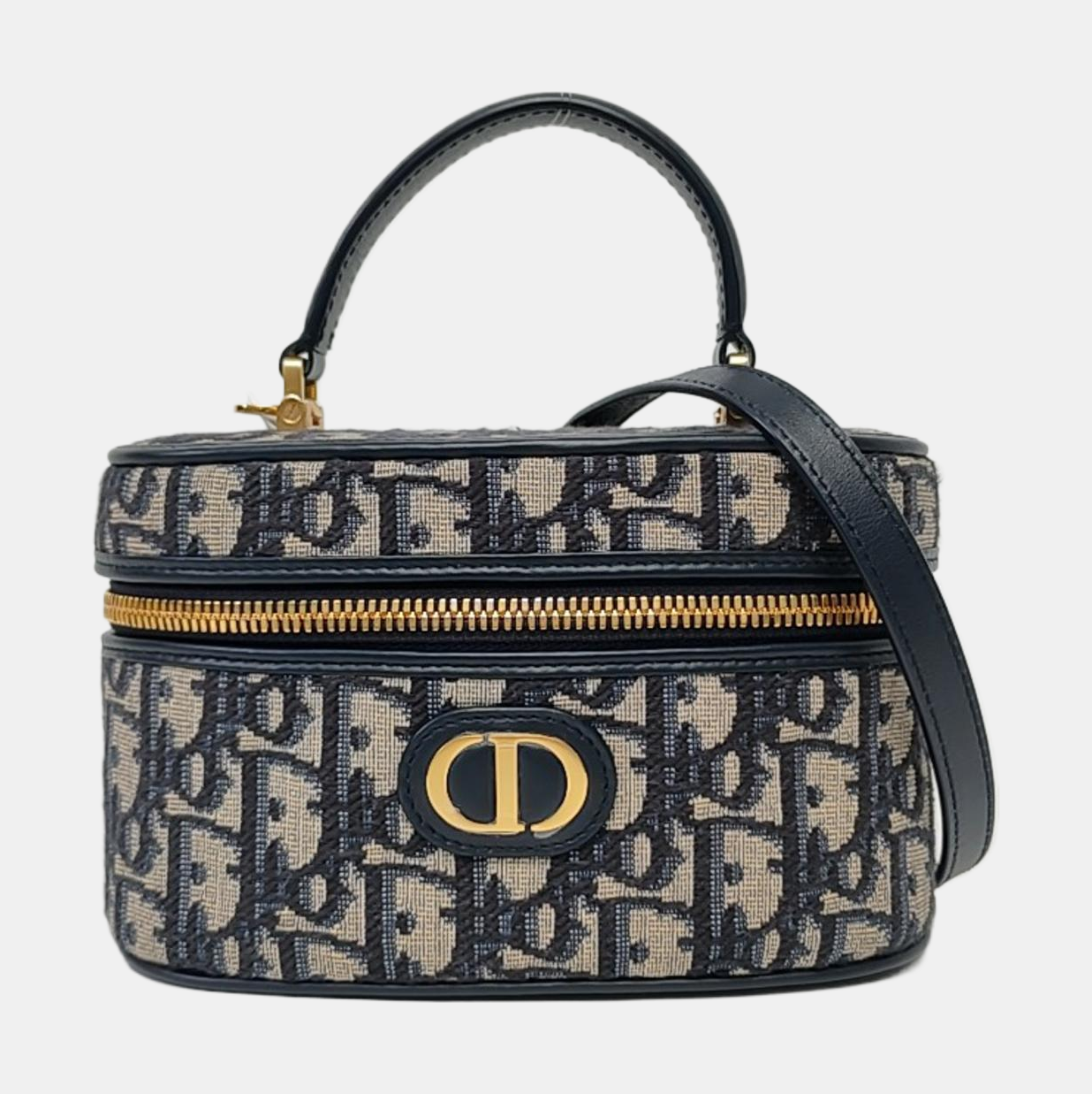DIOR 30 Montaigne Mini Blue Canvas Monogram Embroidered Shoulder Bag Crossbody Handbag Gold Hardware Removable Strap-(SKU)-965602626