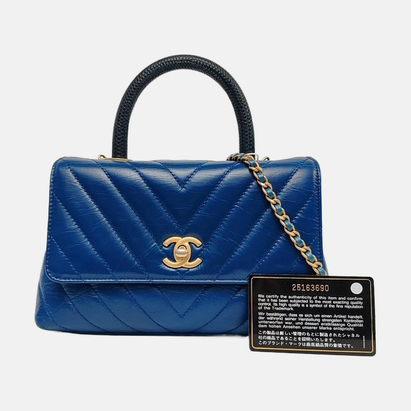 CHANEL COCO HANDLE Medium Size Blue Calfskin Quilted V Pattern Single Shoulder Bag with Gold Hardware 25 Compartments Removable Shoulder Strap-(SKU)-965602661