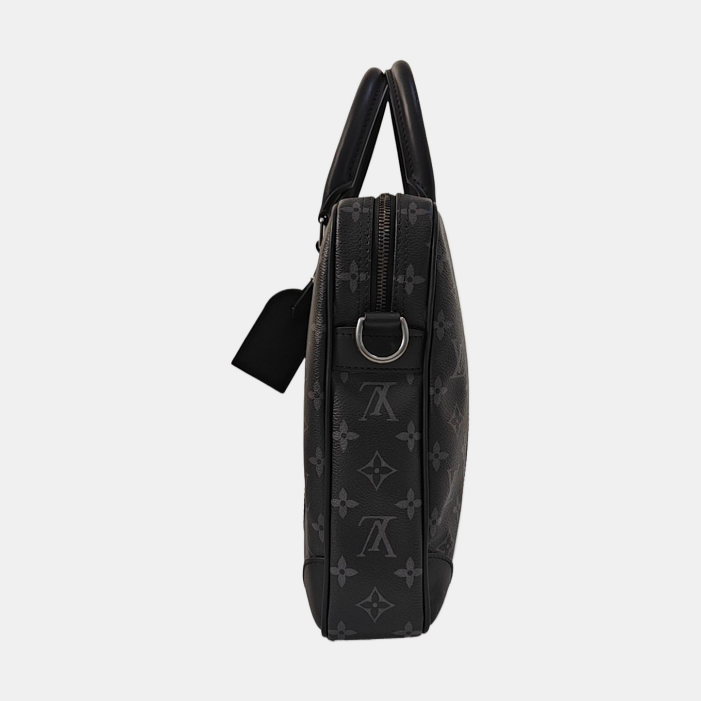 LOUIS VUITTON PORTFOLIO Small size black coated canvas monogram shoulder bag crossbody bag handbag with silver hardware and removable shoulder strap-(SKU)-965586116