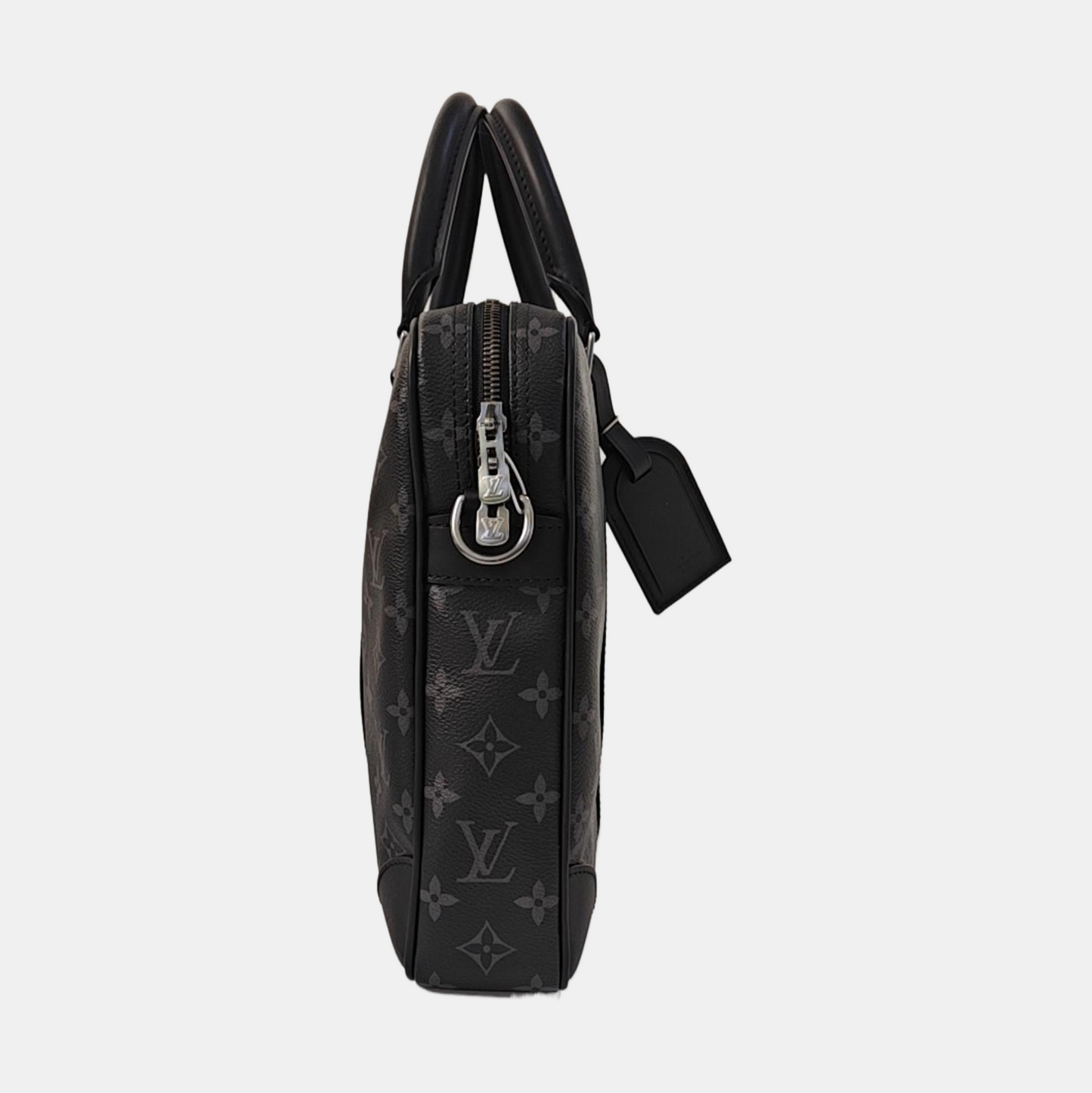 LOUIS VUITTON PORTFOLIO Small size black coated canvas monogram shoulder bag crossbody bag handbag with silver hardware and removable shoulder strap-(SKU)-965586116