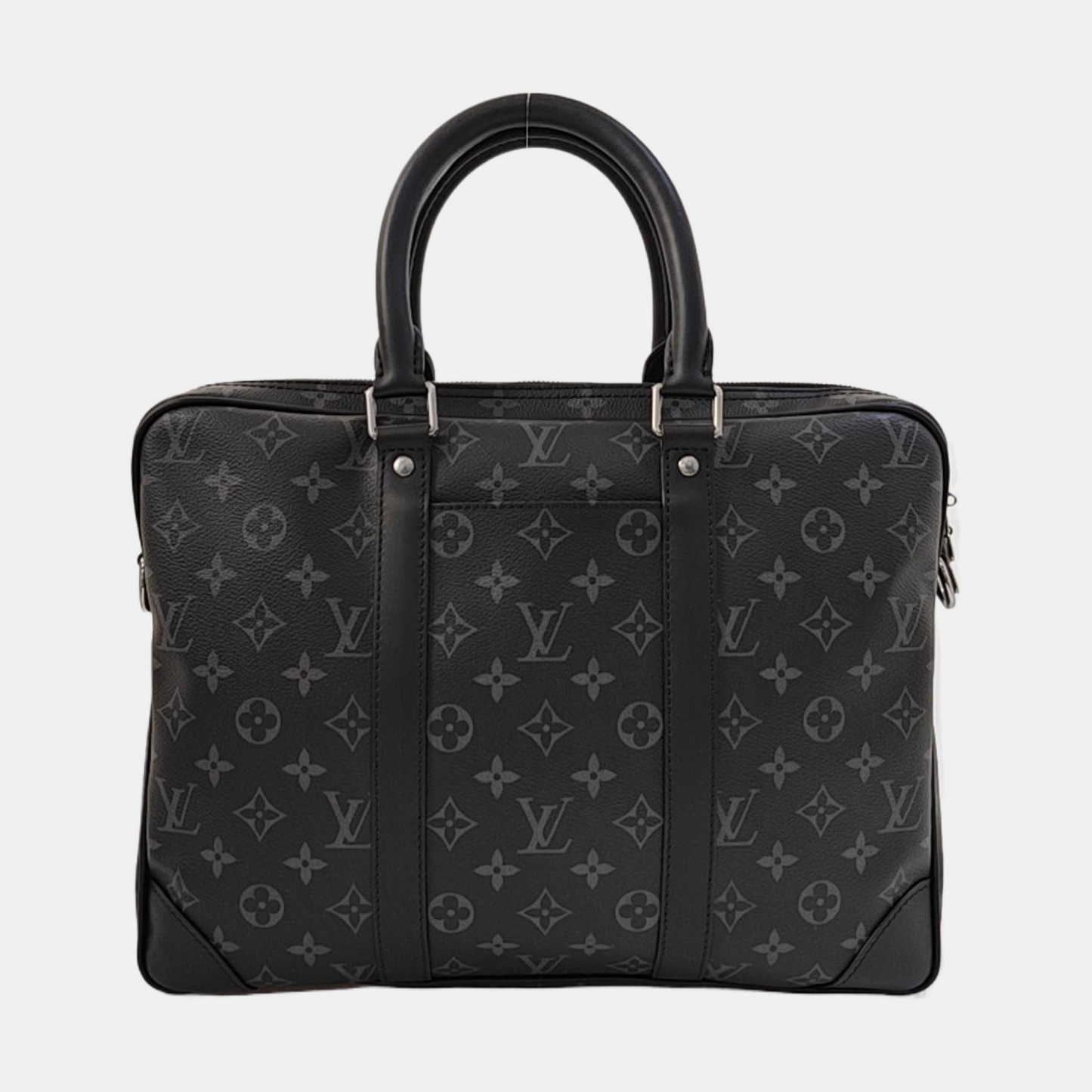 LOUIS VUITTON PORTFOLIO Small size black coated canvas monogram shoulder bag crossbody bag handbag with silver hardware and removable shoulder strap-(SKU)-965586116