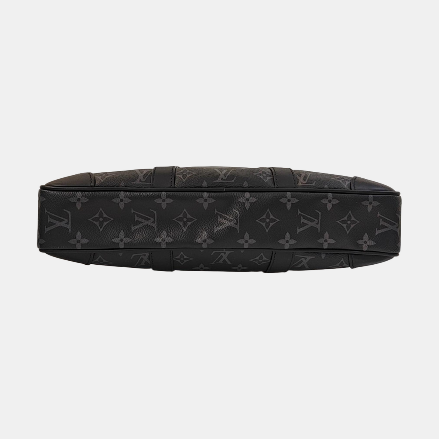 LOUIS VUITTON PORTFOLIO Small size black coated canvas monogram shoulder bag crossbody bag handbag with silver hardware and removable shoulder strap-(SKU)-965586116