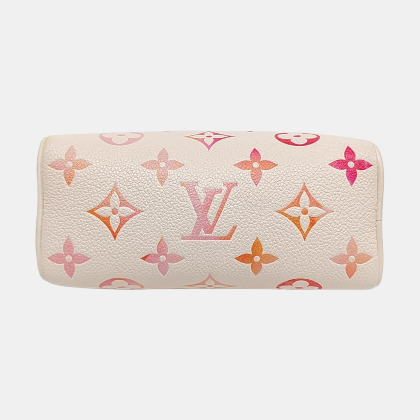 LOUIS VUITTON SPEEDY Nano White Calfskin Monogram Embossed Boston Bag Shoulder Bag Tote Bag Crossbody Bag Gold Hardware Removable Strap-(SKU)-965553381