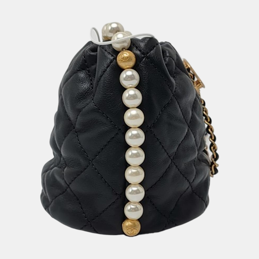 CHANEL DRAWSTRING Mini Black Calfskin Quilted Crossbody Shoulder Bag with Gold Hardware, 31 openings-(SKU)-965301985