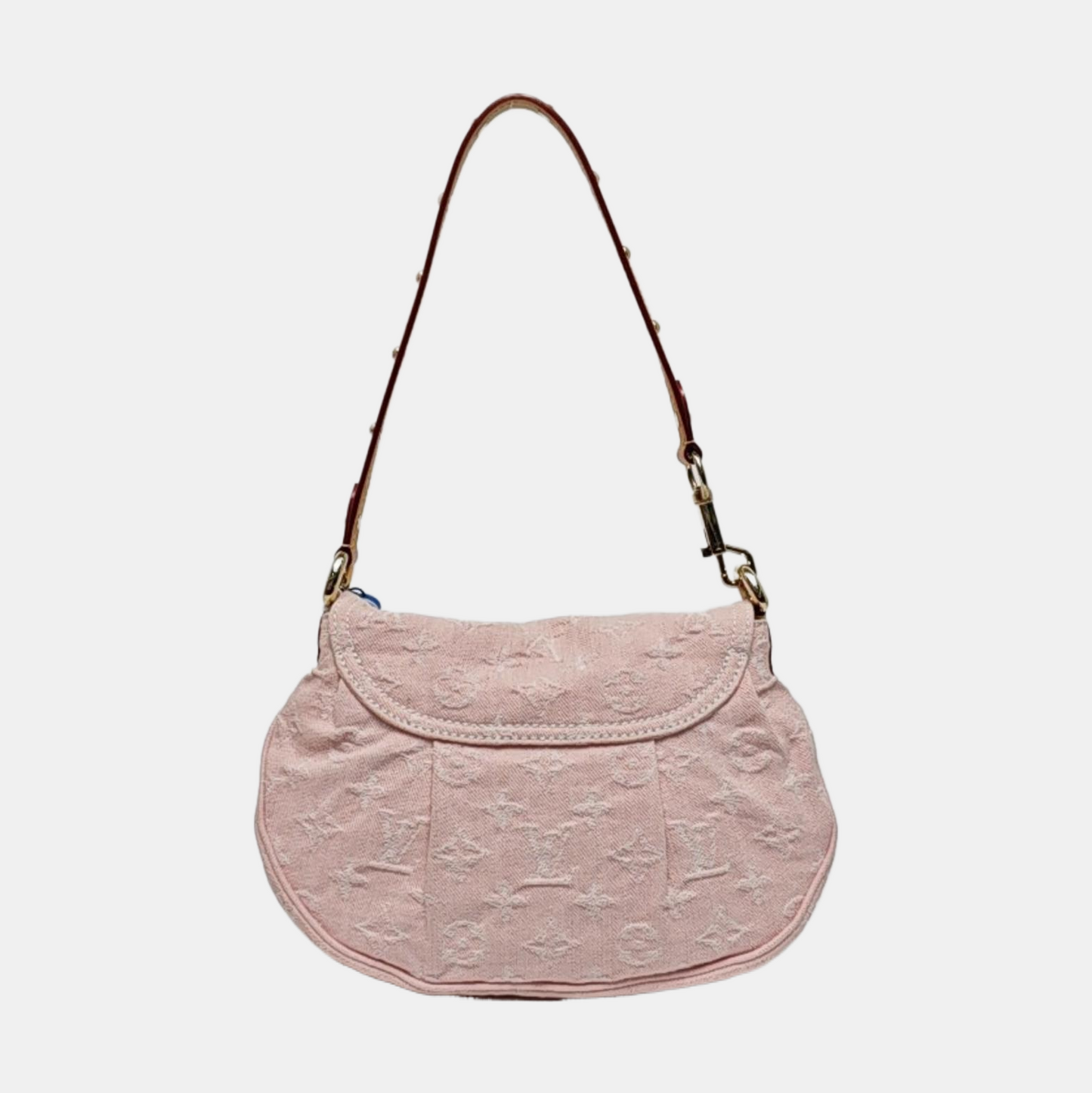 LOUIS VUITTON SUNSET Pink Denim Monogram Single Shoulder Bag with Gold Hardware 2 Removable Shoulder Straps Accessories Included-(SKU)-965274379