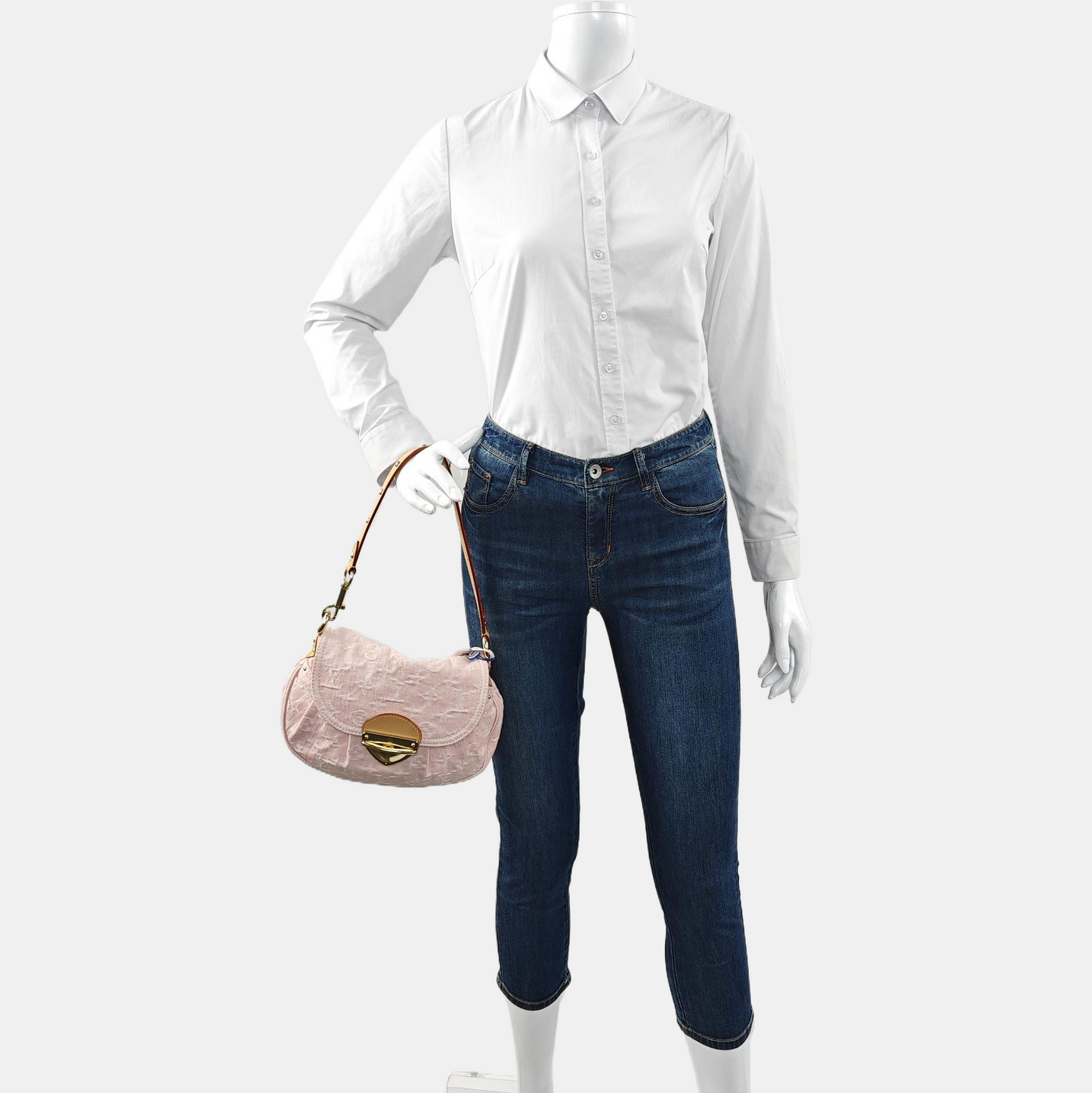 LOUIS VUITTON SUNSET Pink Denim Monogram Single Shoulder Bag with Gold Hardware 2 Removable Shoulder Straps Accessories Included-(SKU)-965274379