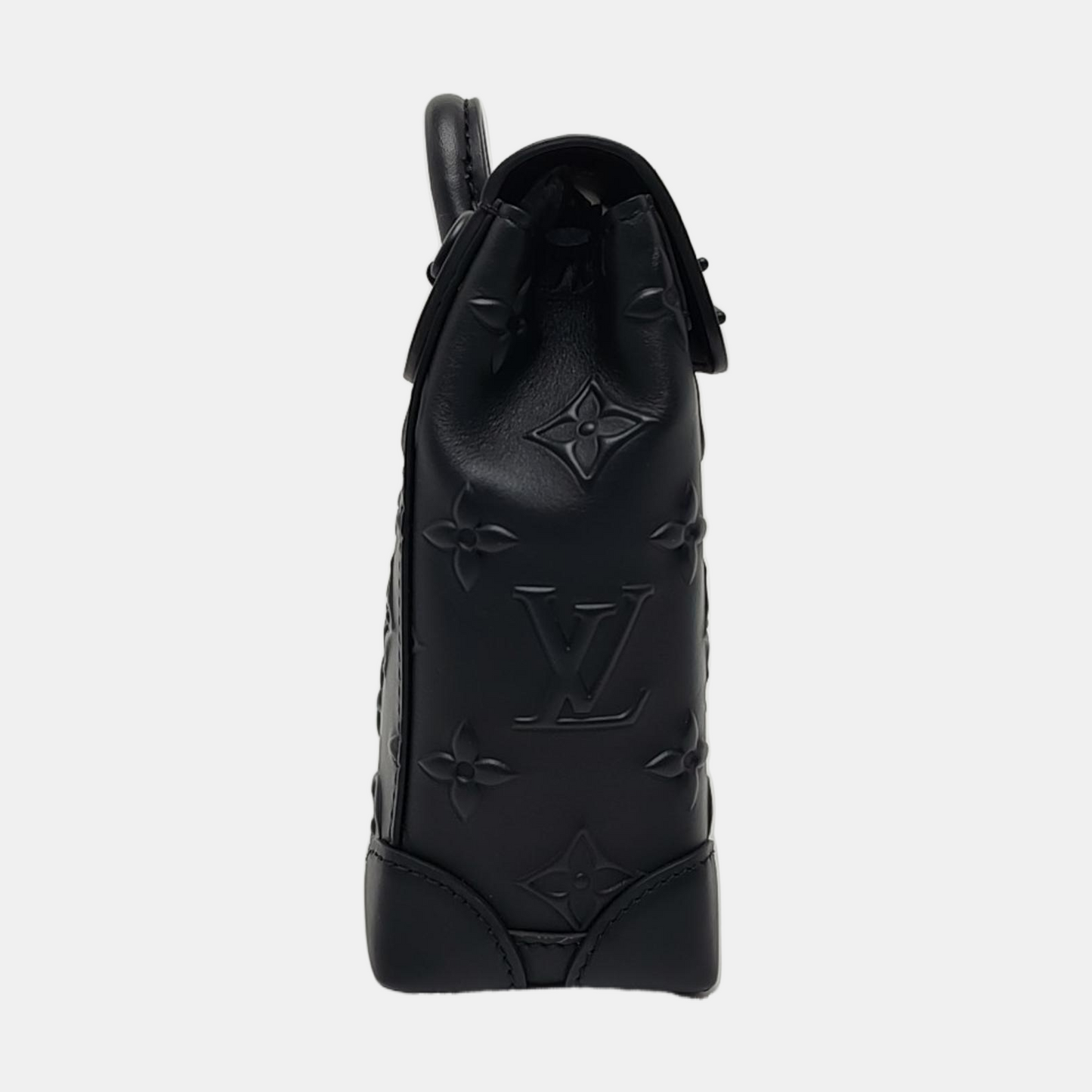 LOUIS VUITTON STEAMER Extra Small Black Leather Embossed Shoulder Bag with Shoulder Strap, Gold Hardware, Removable Shoulder Strap-(SKU)-965312772