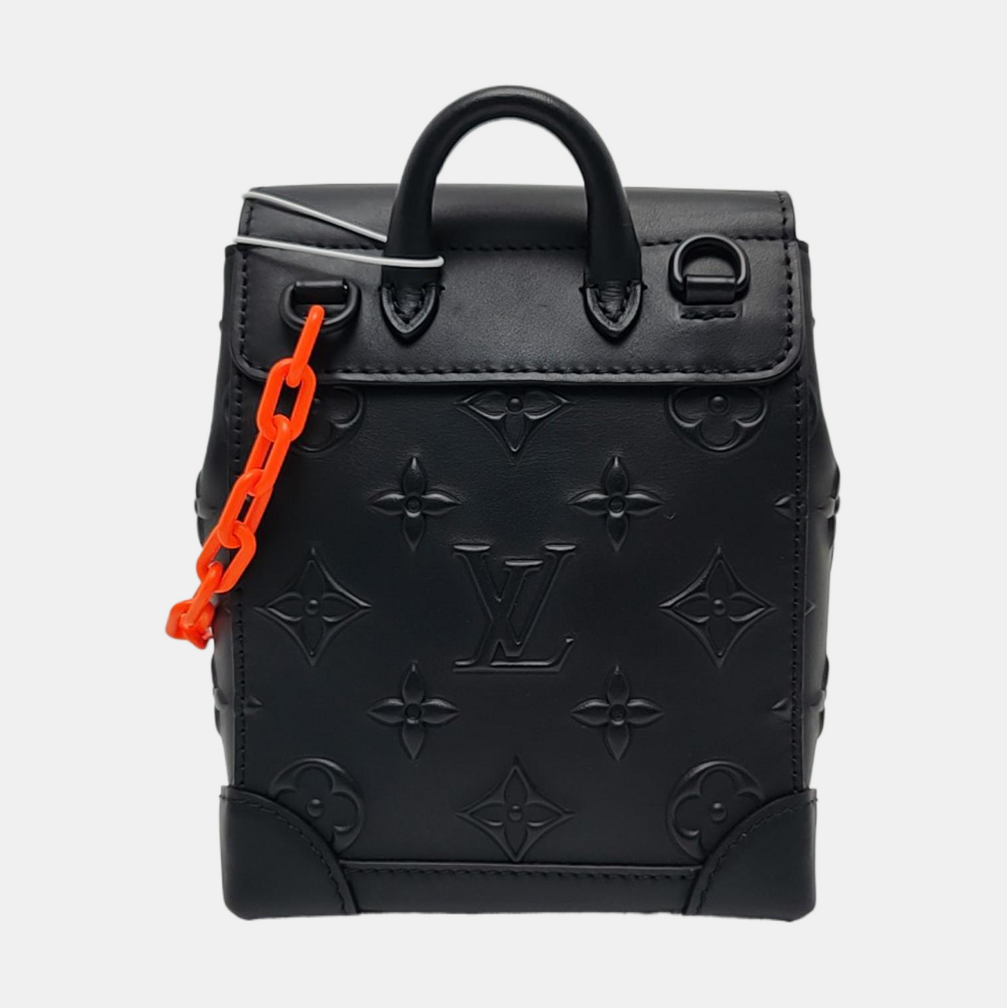 LOUIS VUITTON STEAMER Extra Small Black Leather Embossed Shoulder Bag with Shoulder Strap, Gold Hardware, Removable Shoulder Strap-(SKU)-965312772