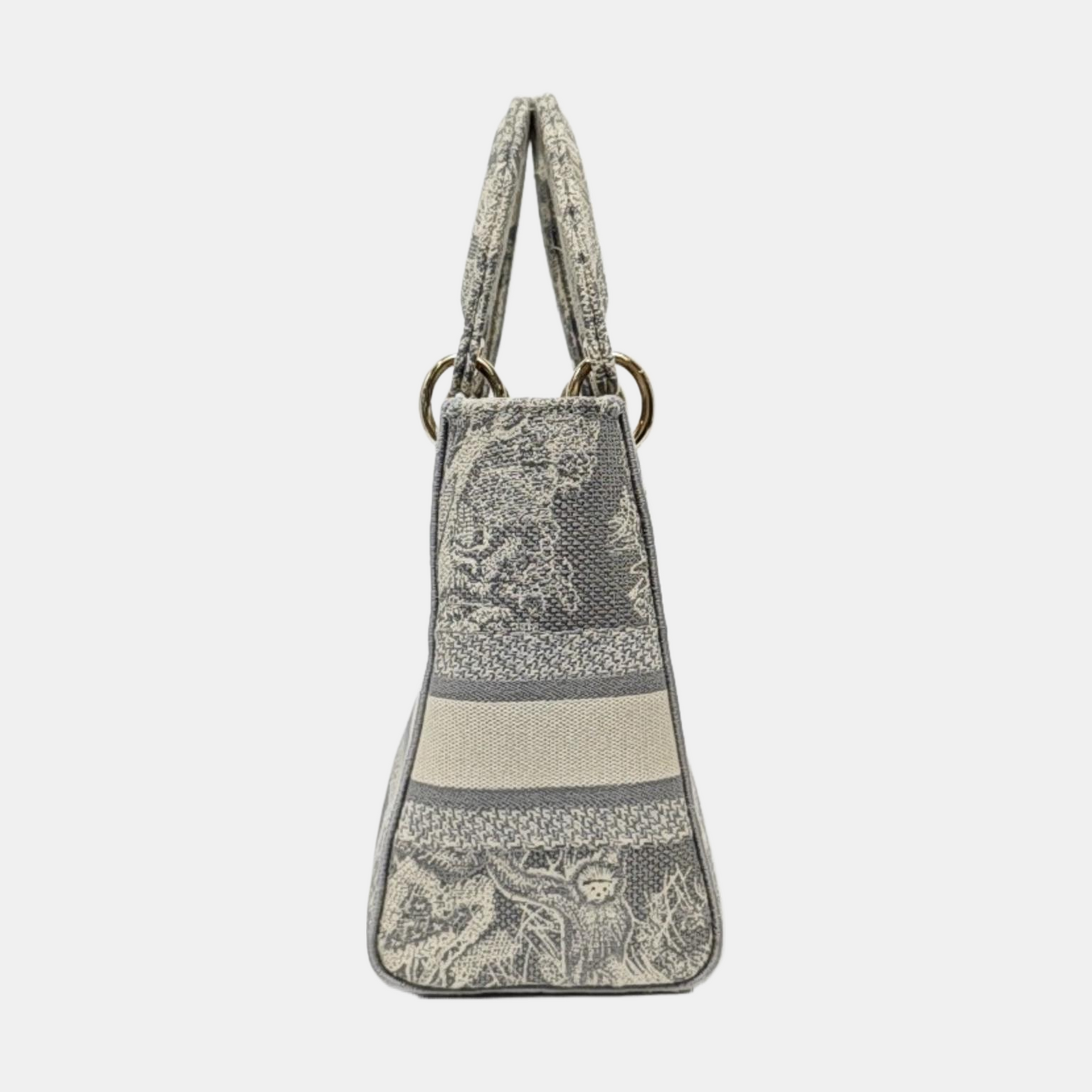 DIOR Lady D-Lite medium size grey fabric embroidered handbag gold hardware detachable shoulder strap-(SKU)-965432994