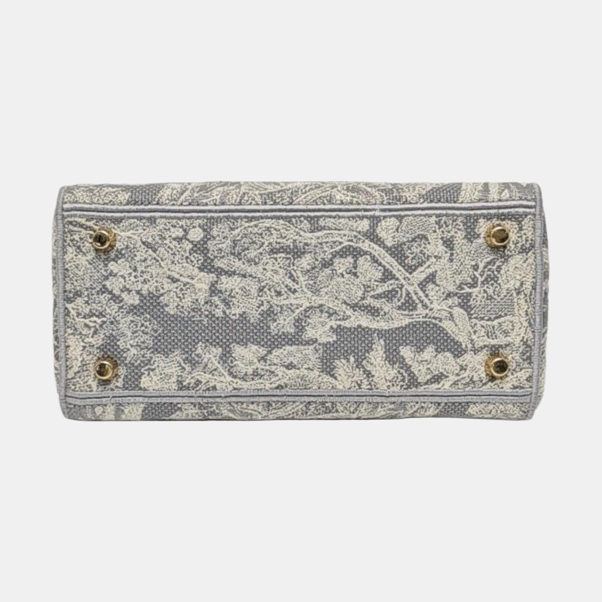 DIOR Lady D-Lite medium size grey fabric embroidered handbag gold hardware detachable shoulder strap-(SKU)-965432994