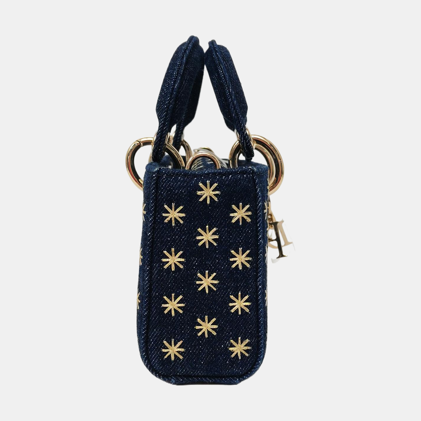 DIOR Lady D-Joy Super Mini Blue Denim Embroidered Crossbody Shoulder Bag Tote Bag Golden Hardware 2 Removable Shoulder Straps Complete Accessories-(SKU)-965662345