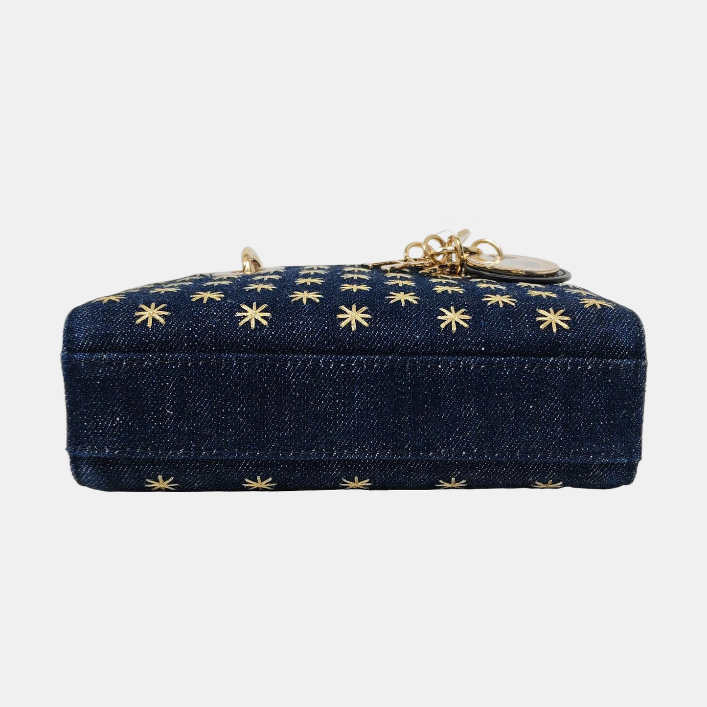 DIOR Lady D-Joy Super Mini Blue Denim Embroidered Crossbody Shoulder Bag Tote Bag Golden Hardware 2 Removable Shoulder Straps Complete Accessories-(SKU)-965662345