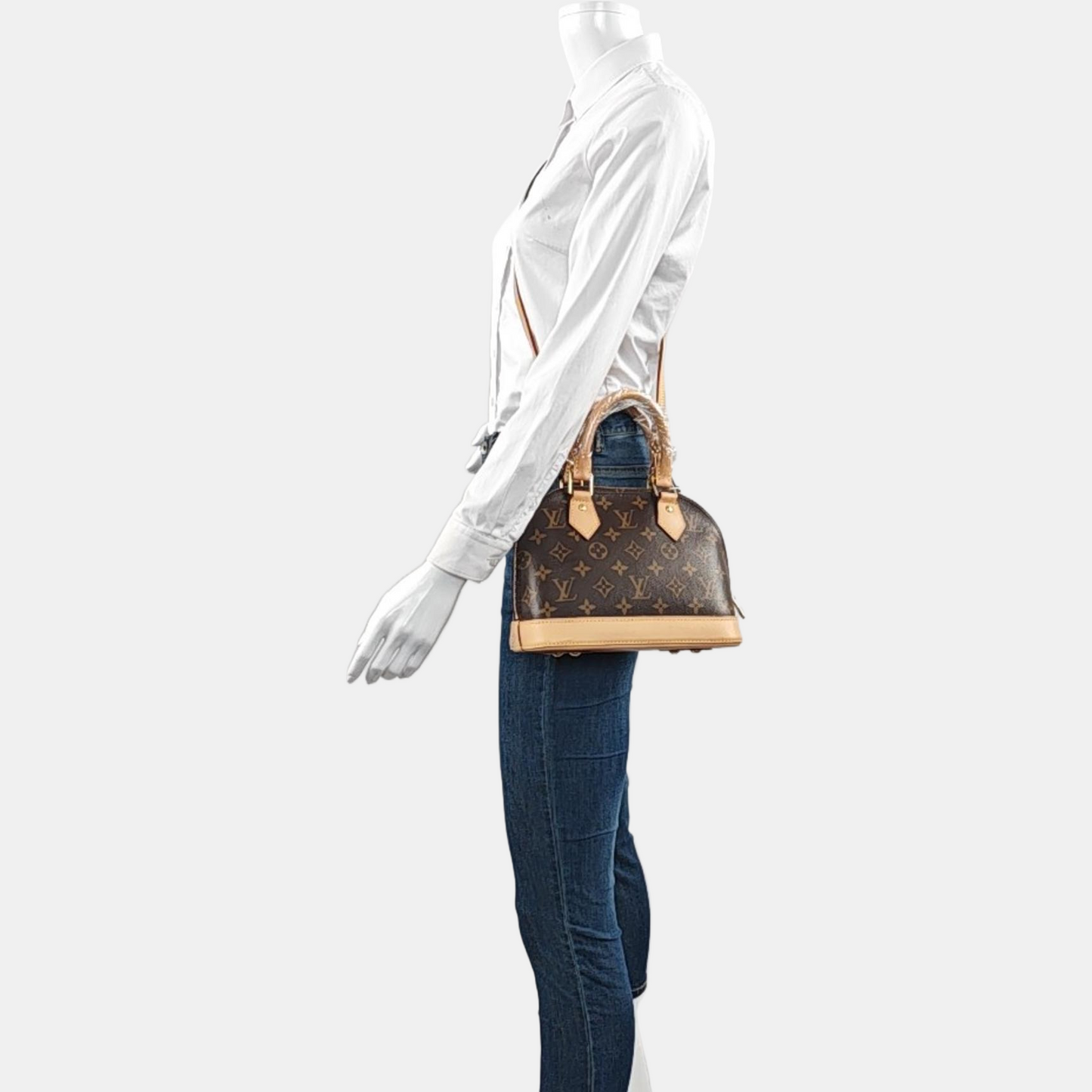 LOUIS VUITTON ALMA BB Brown Coated Canvas Monogram Vernis Shell Bag Single Shoulder Bag Tote Bag Crossbody Bag Gold Hardware Removable Shoulder Strap-(SKU)-963383316