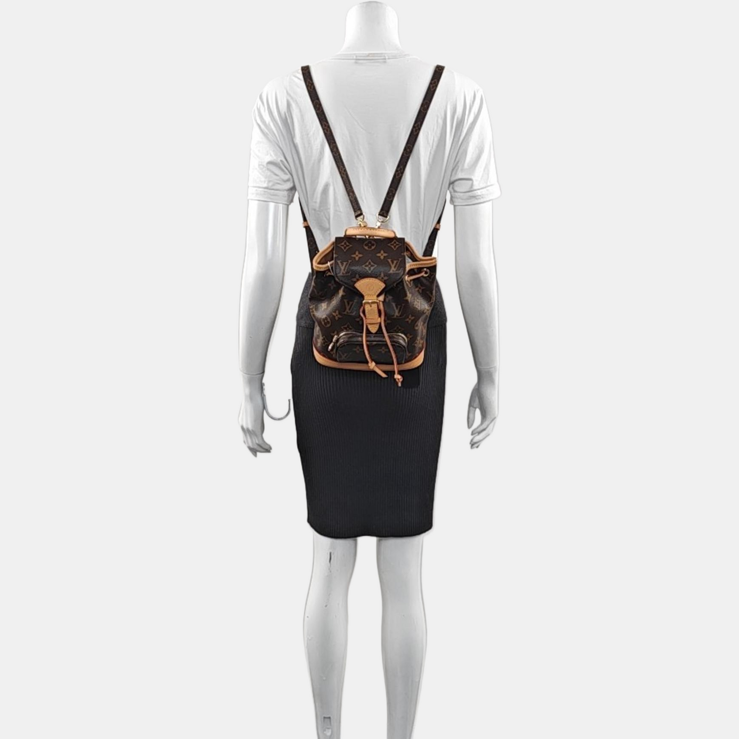 LOUIS VUITTON MONTSOURIS BB brown coated canvas Monogram backpack gold hardware 2 removable shoulder straps complete accessories-(SKU)-965720773