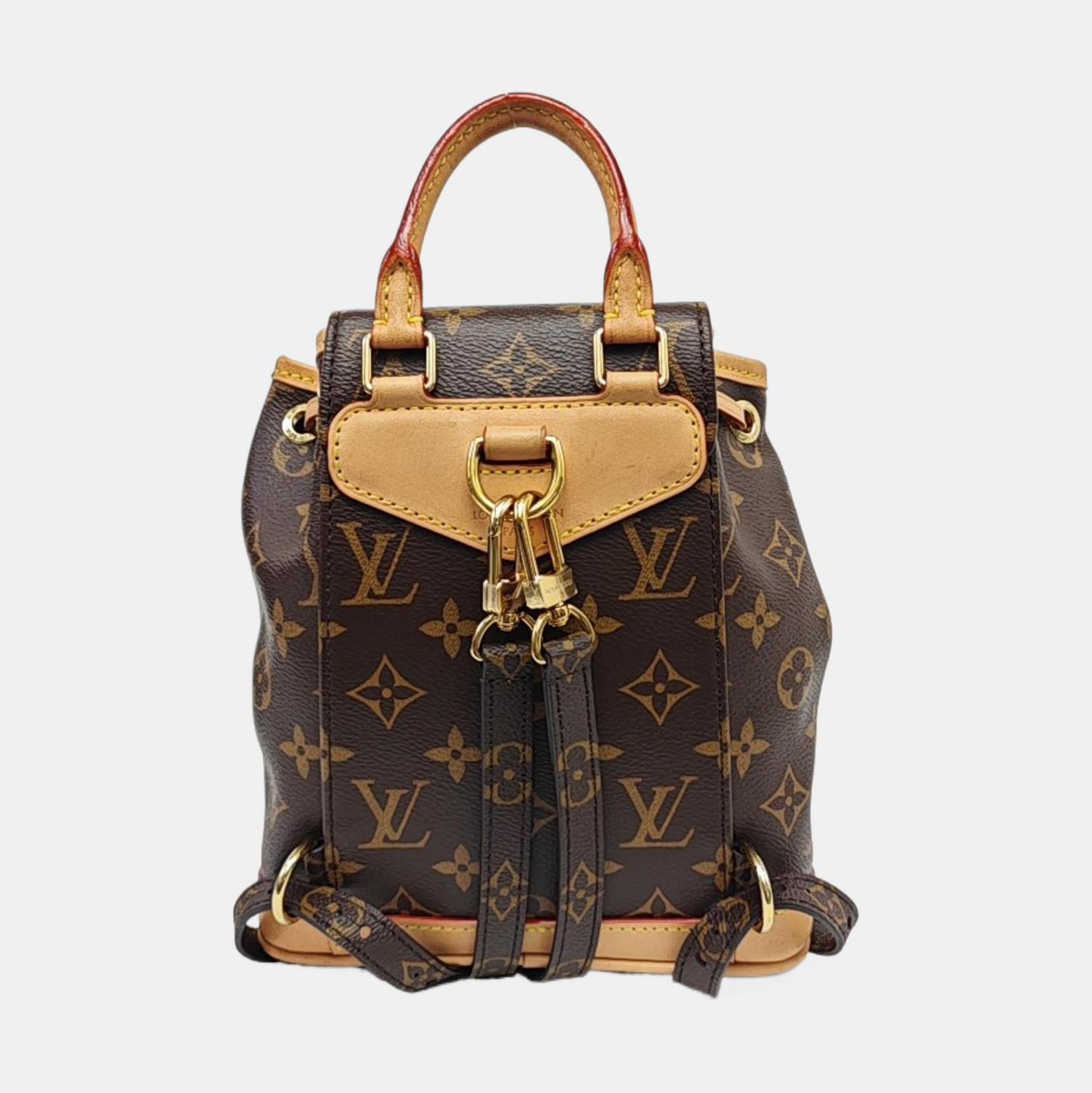 LOUIS VUITTON MONTSOURIS BB brown coated canvas Monogram backpack gold hardware 2 removable shoulder straps complete accessories-(SKU)-965720773