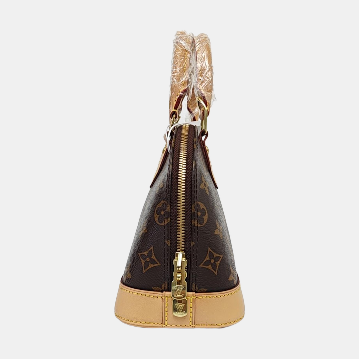 LOUIS VUITTON ALMA BB Brown Coated Canvas Monogram Vernis Shell Bag Single Shoulder Bag Tote Bag Crossbody Bag Gold Hardware Removable Shoulder Strap-(SKU)-963383316