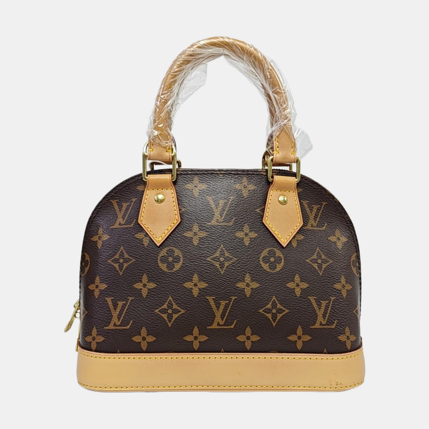 LOUIS VUITTON ALMA BB Brown Coated Canvas Monogram Vernis Shell Bag Single Shoulder Bag Tote Bag Crossbody Bag Gold Hardware Removable Shoulder Strap-(SKU)-963383316