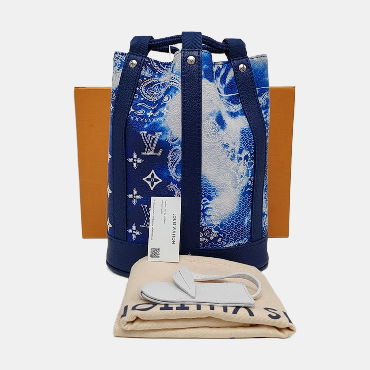 LOUIS VUITTON RANDONÉE Blue Coated Canvas Monogram Backpack with Silver Hardware and Detachable Strap, Complete Accessories-(SKU)-965562189