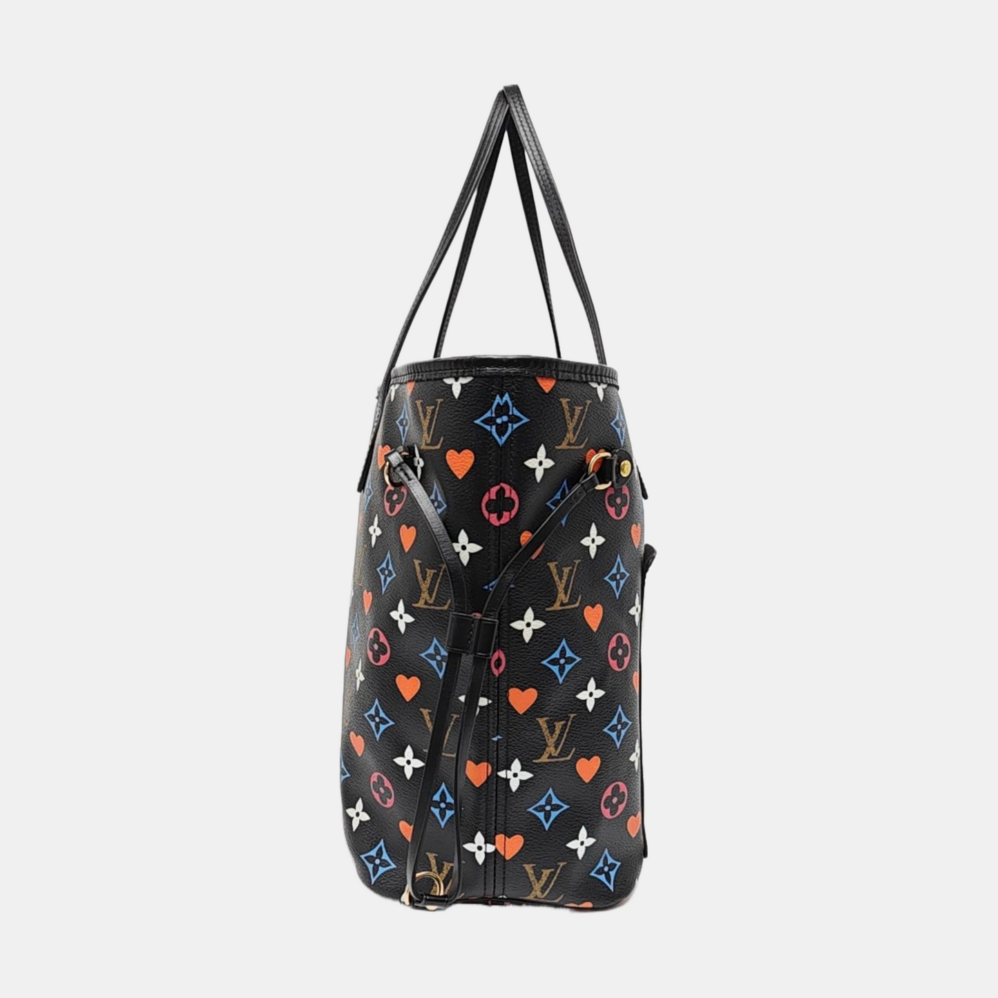 LOUIS VUITTON NEVERFULL Medium Black Coated Canvas Monogram Shopping Tote Shoulder Bag Tote Bag Gold Hardware Pockets-(SKU)-965551078