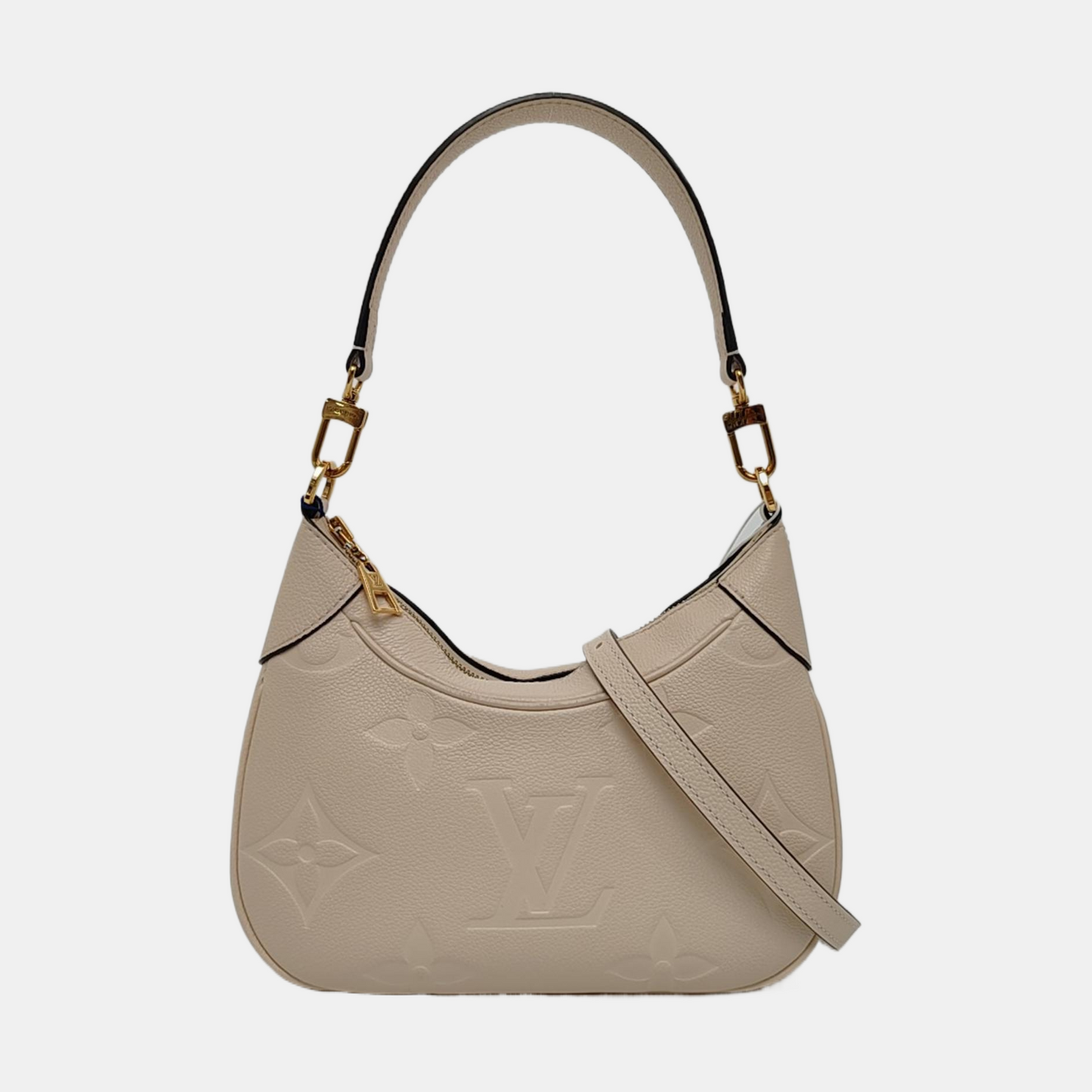 LOUIS VUITTON BAGATELLE White Calfskin Embossed Crossbody Bag Shoulder Bag Tote Bag Golden Hardware 2 Removable Straps-(SKU)-965734846