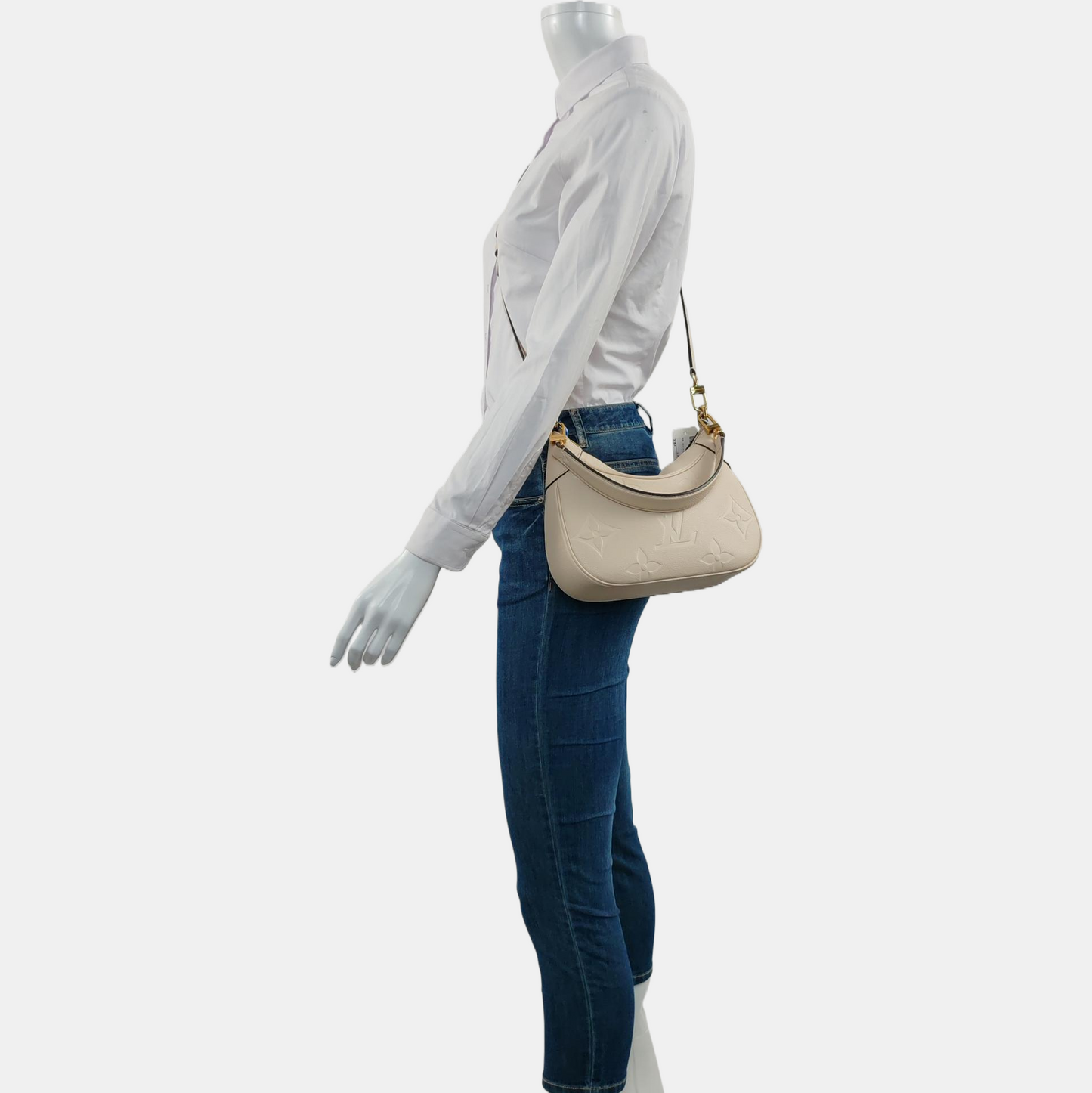 LOUIS VUITTON BAGATELLE White Calfskin Embossed Crossbody Bag Shoulder Bag Tote Bag Golden Hardware 2 Removable Straps-(SKU)-965734846