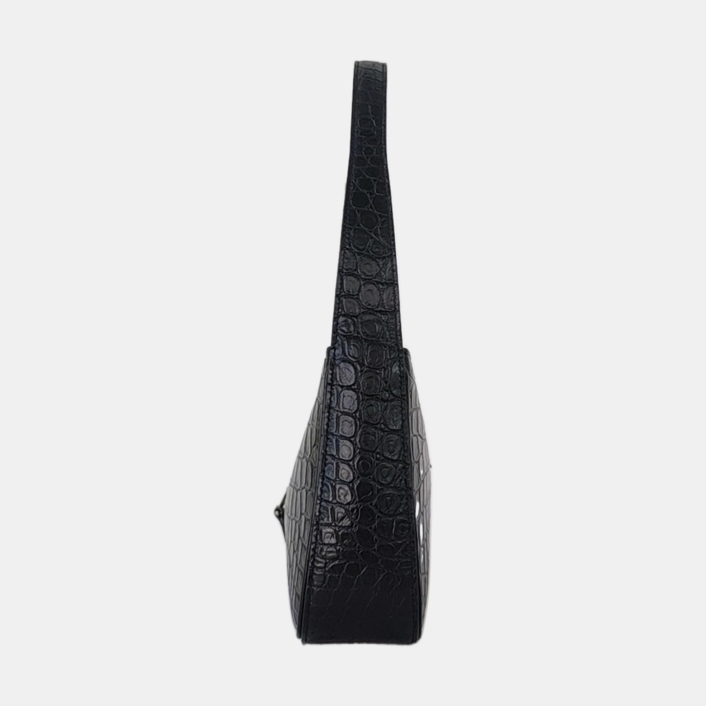 YSL LE 5 À 7 Black Calf Leather Crocodile Embossed Handbag Single Shoulder Bag Golden Hardware-(SKU)-965773000