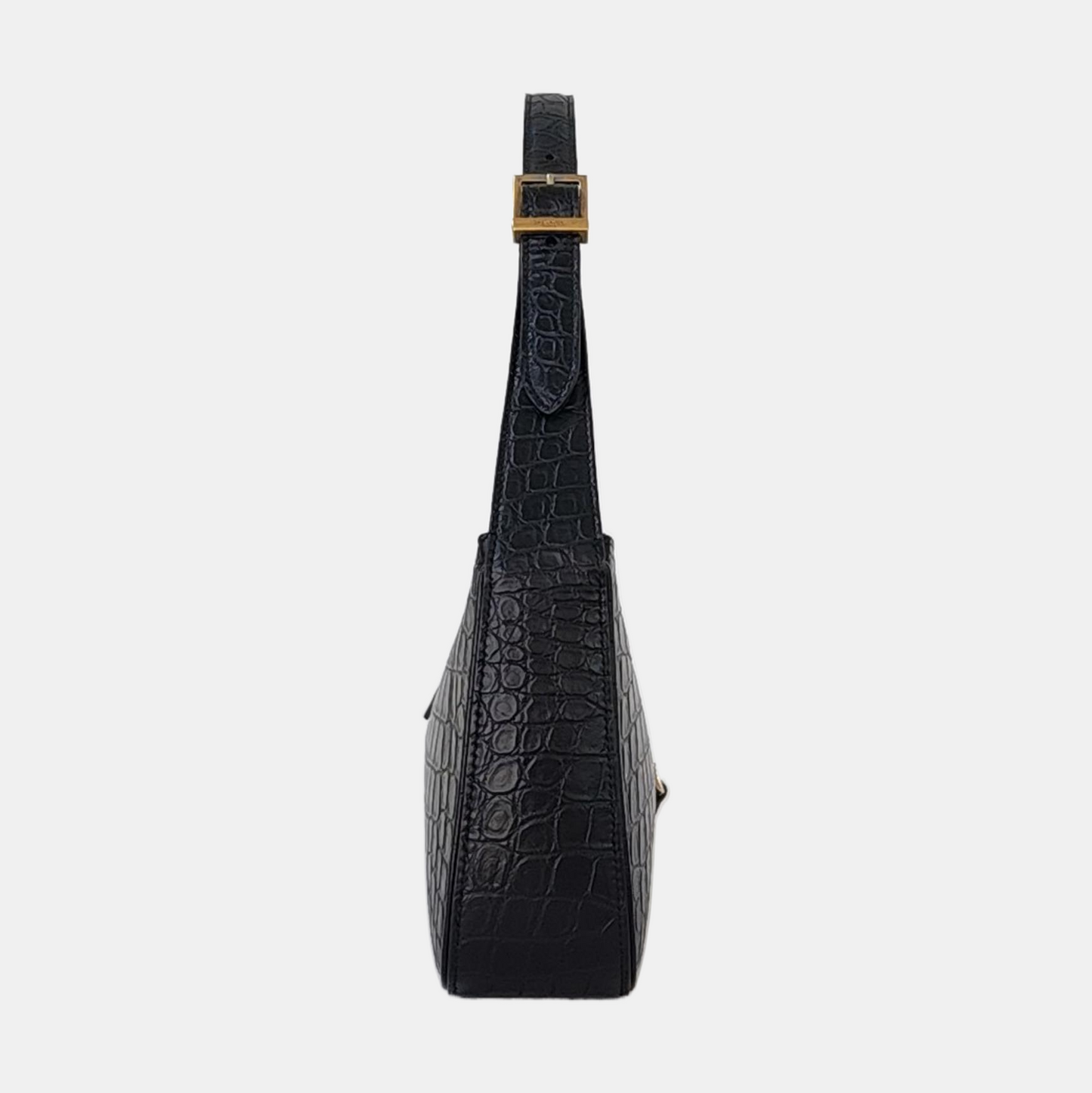 YSL LE 5 À 7 Black Calf Leather Crocodile Embossed Handbag Single Shoulder Bag Golden Hardware-(SKU)-965773000
