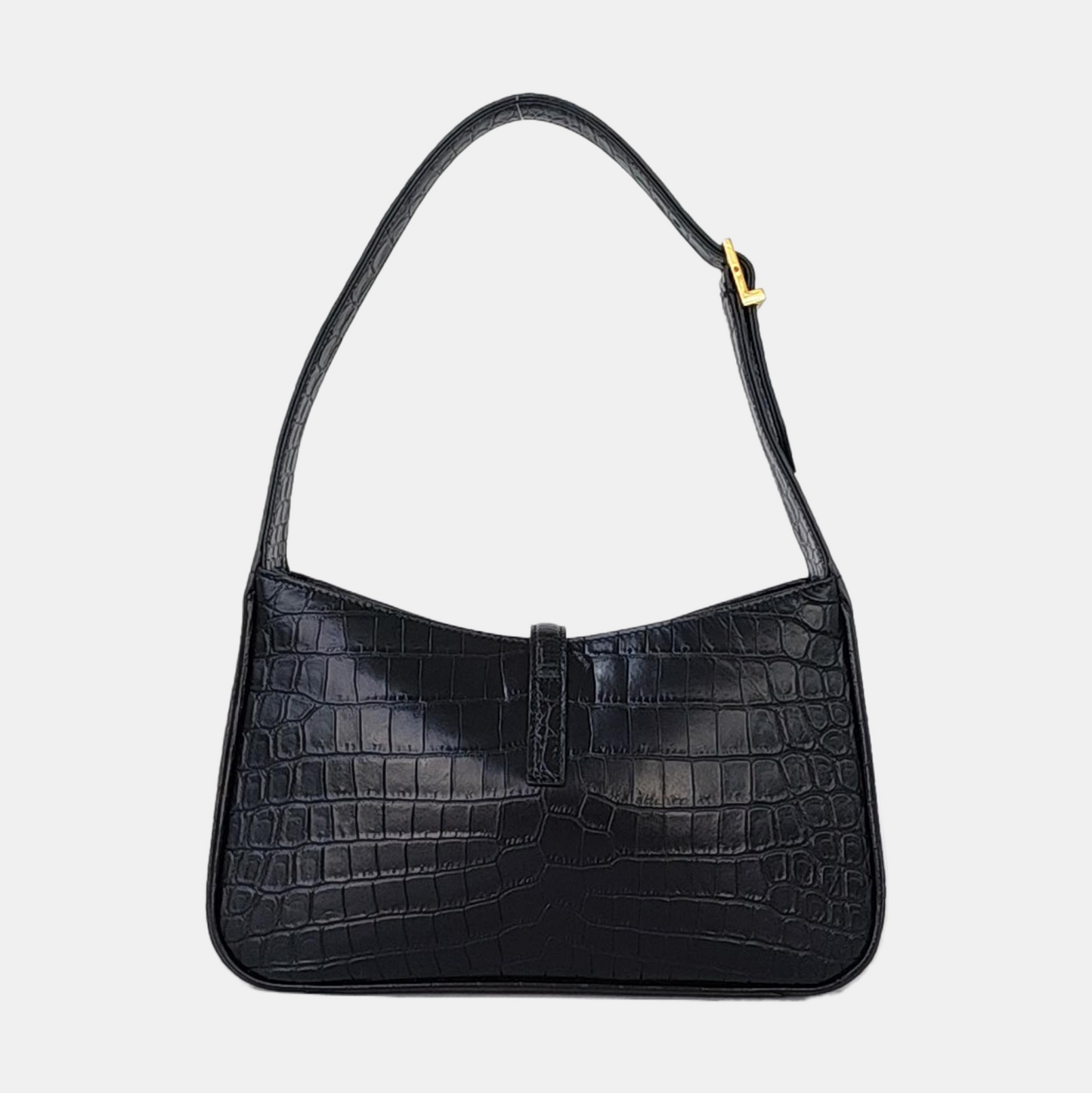 YSL LE 5 À 7 Black Calf Leather Crocodile Embossed Handbag Single Shoulder Bag Golden Hardware-(SKU)-965773000