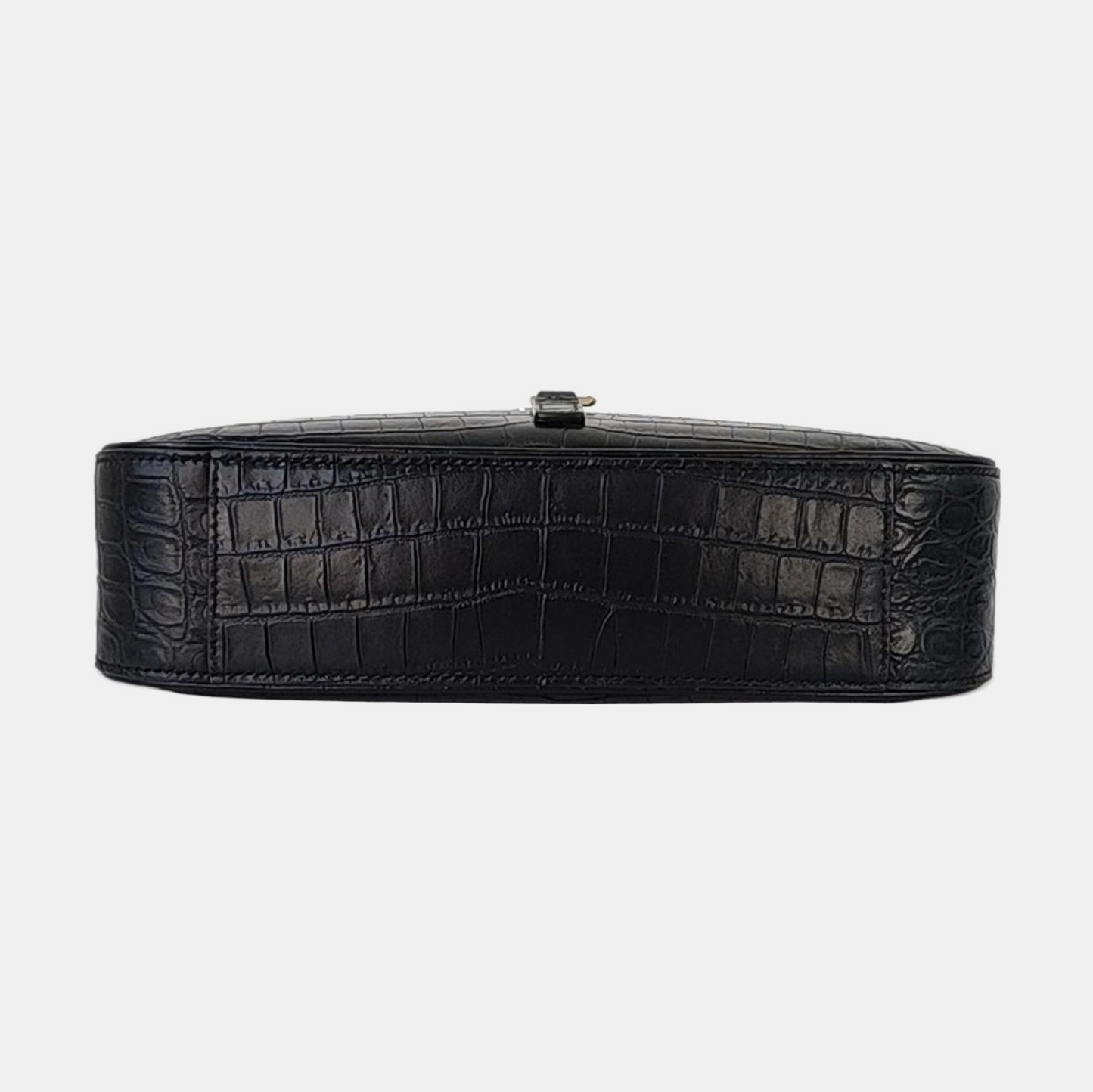 YSL LE 5 À 7 Black Calf Leather Crocodile Embossed Handbag Single Shoulder Bag Golden Hardware-(SKU)-965773000