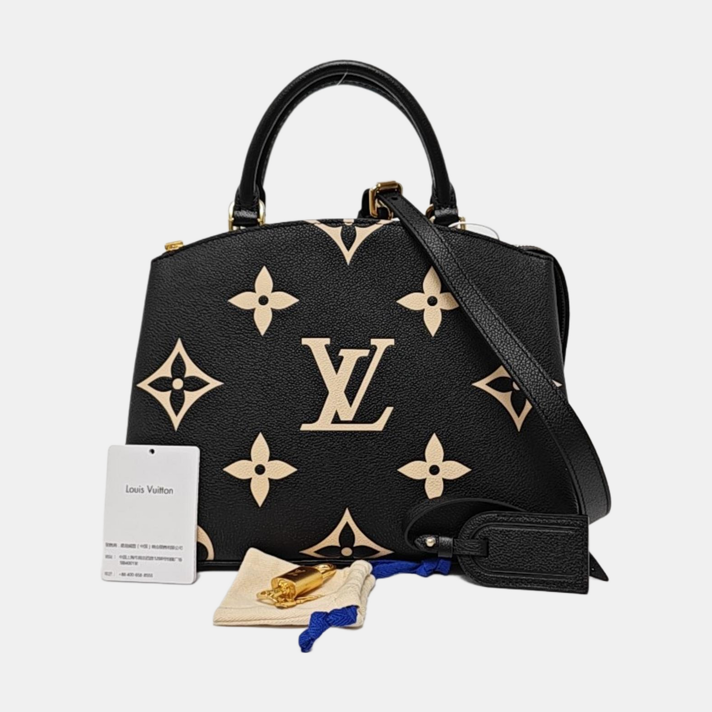 LOUIS VUITTON PALAIS Small Black Leather Monogram Embossed Crossbody Shoulder Bag Handbag Tote Bag Golden Hardware Removable Strap-(SKU)-965877183